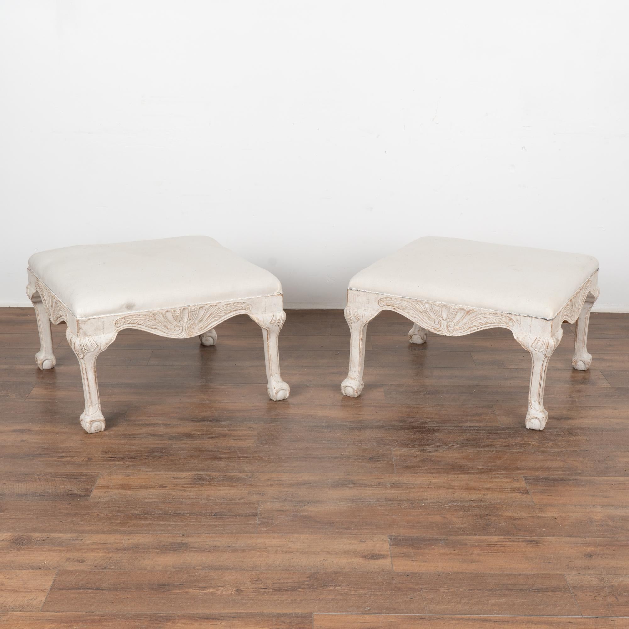 Pair of Large Square Gustavian White Painted Stools, Sweden circa 1900's 6