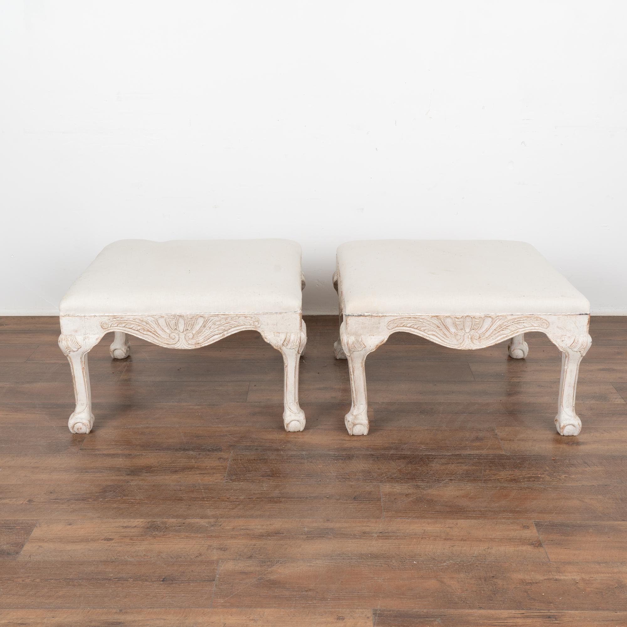 Swedish Pair of Large Square Gustavian White Painted Stools, Sweden circa 1900's