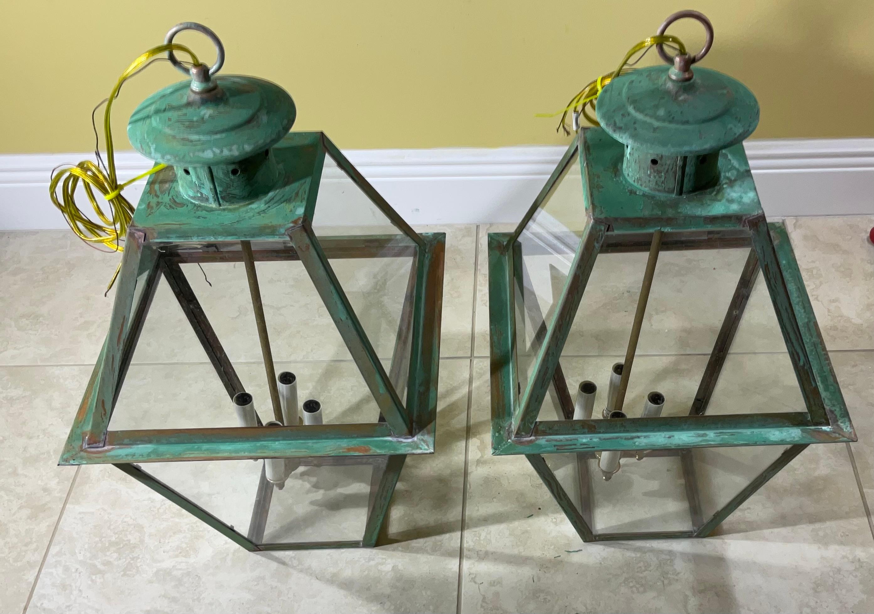 Pair Of Large Square Handcrafted Hanging Lanterns 7