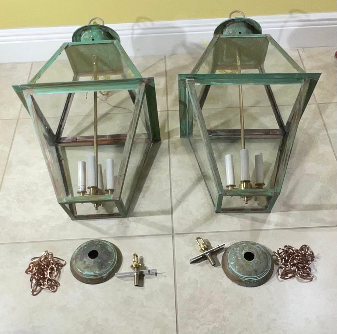 Contemporary Pair Of Large Square Handcrafted Hanging Lanterns
