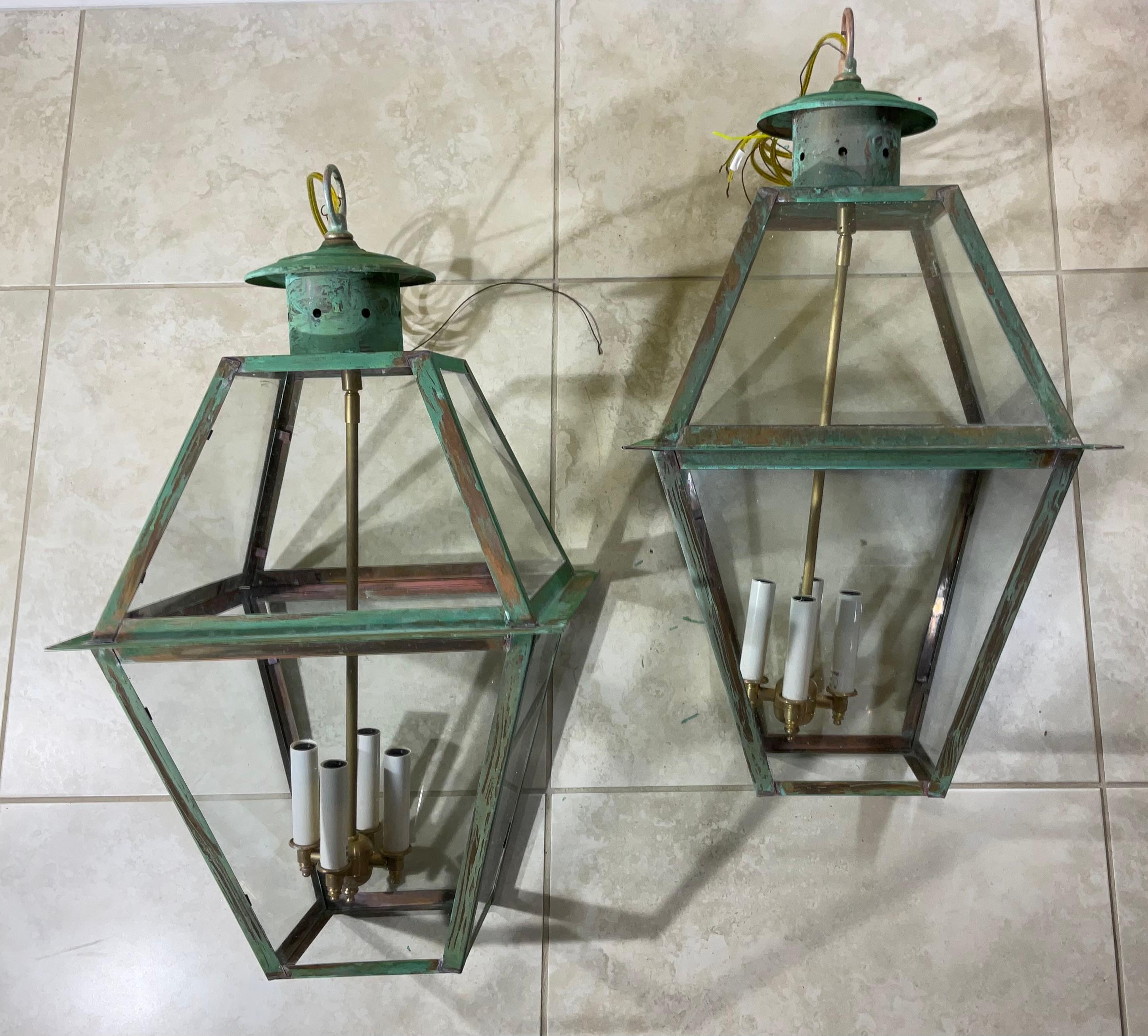 Pair Of Large Square Handcrafted Hanging Lanterns For Sale 2