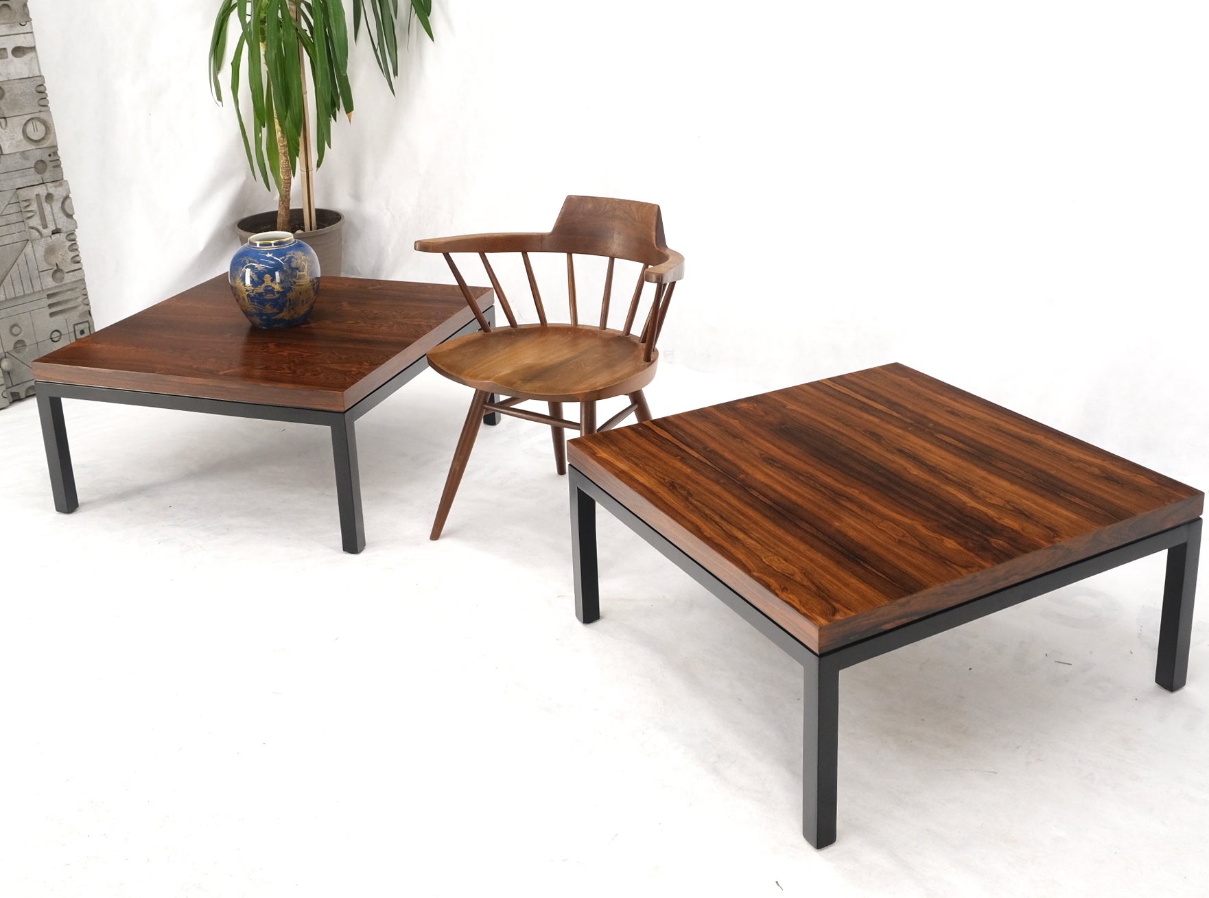 Mid-Century Modern Pair of Large Square Rosewood Coffee Side End Tables Black Bases MINT Baughman For Sale