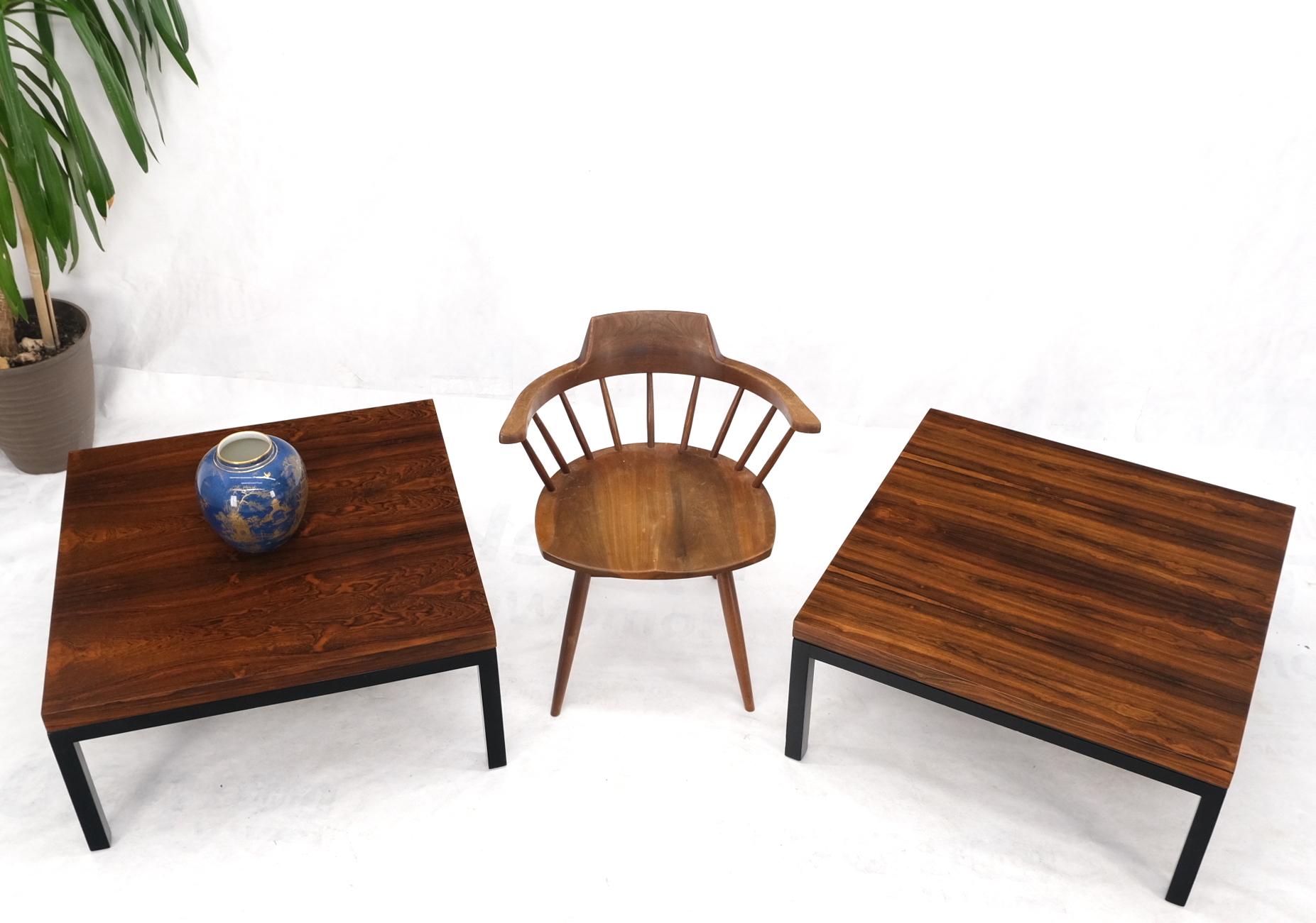 Veneer Pair of Large Square Rosewood Coffee Side End Tables Black Bases MINT Baughman For Sale