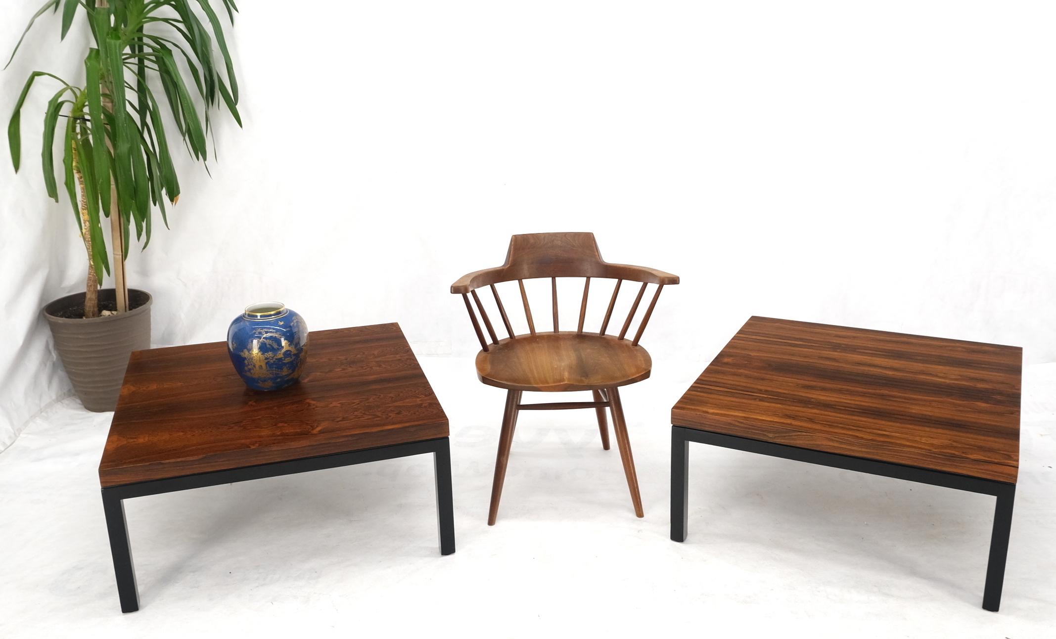 Pair of Large Square Rosewood Coffee Side End Tables Black Bases MINT Baughman In Good Condition For Sale In Rockaway, NJ