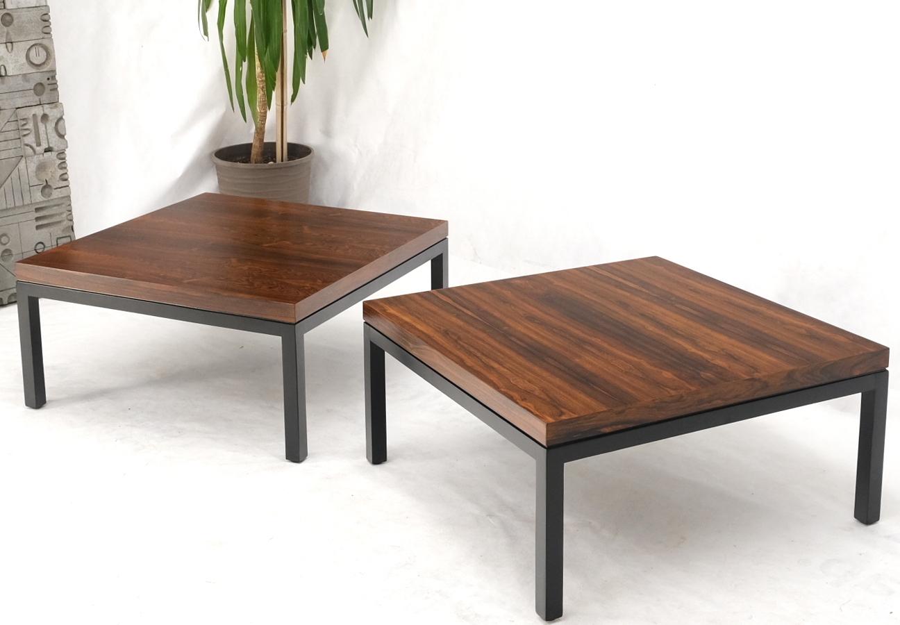 20th Century Pair of Large Square Rosewood Coffee Side End Tables Black Bases MINT Baughman For Sale