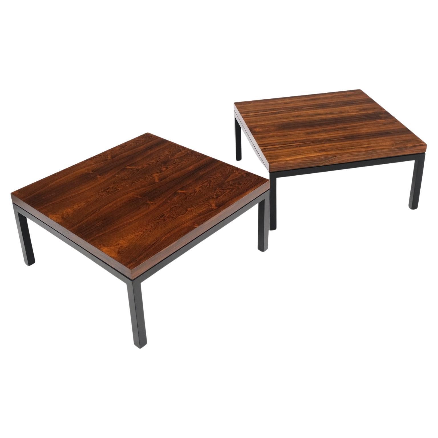 Pair of Large Square Rosewood Coffee Side End Tables Black Bases MINT Baughman For Sale
