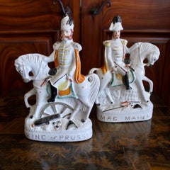 Pair Of Large Staffordshire Heads Of State Military Figures On Horseback, 19th C