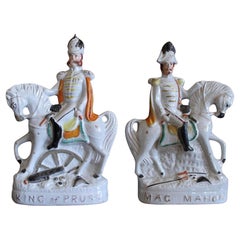 Pair Of Large Staffordshire Heads Of State Military Figures On Horseback, 19th C