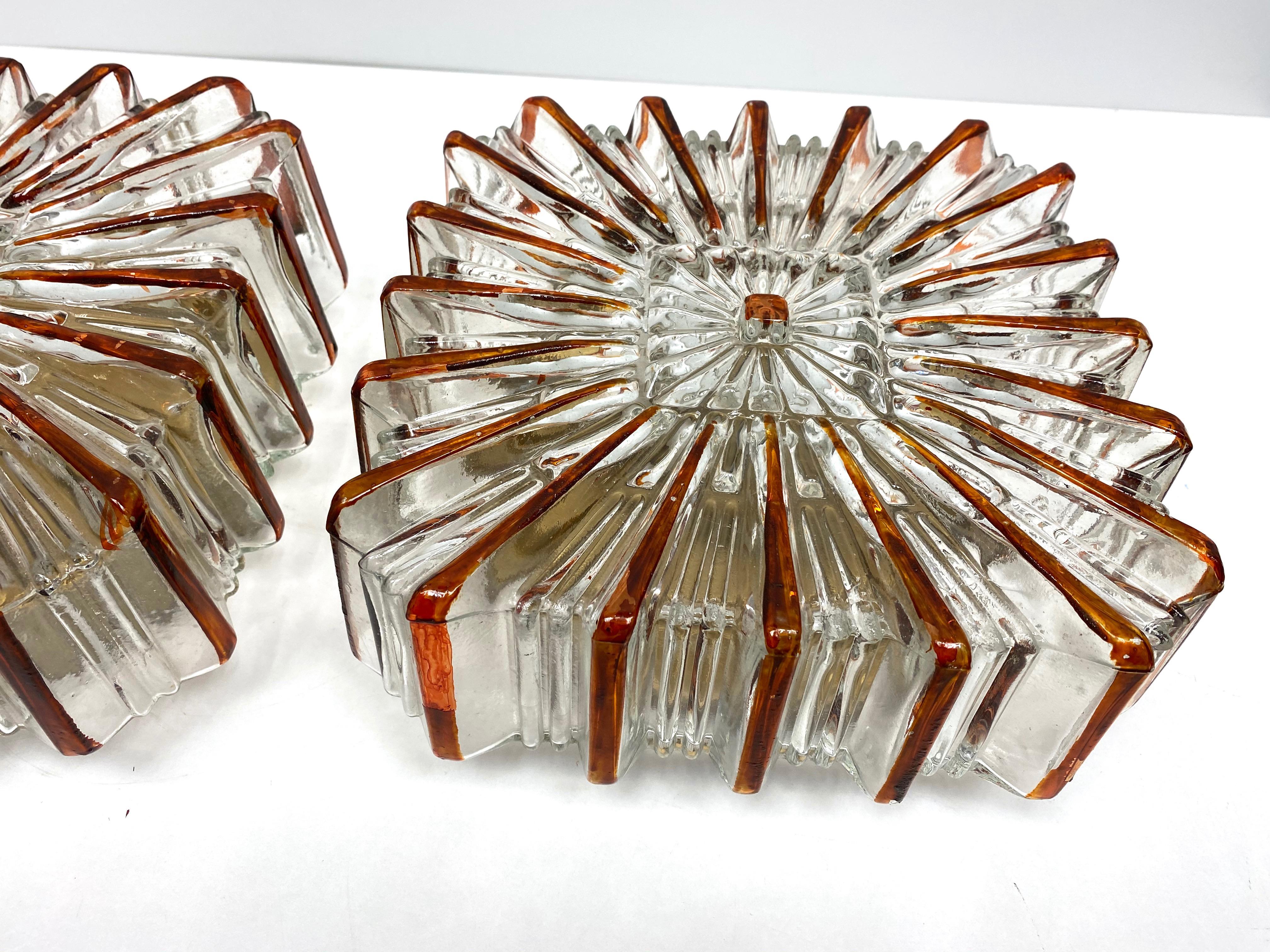 Mid-Century Modern Pair of Large Starburst Pattern Limburg Flush Mount Ceiling Light, 1970s German