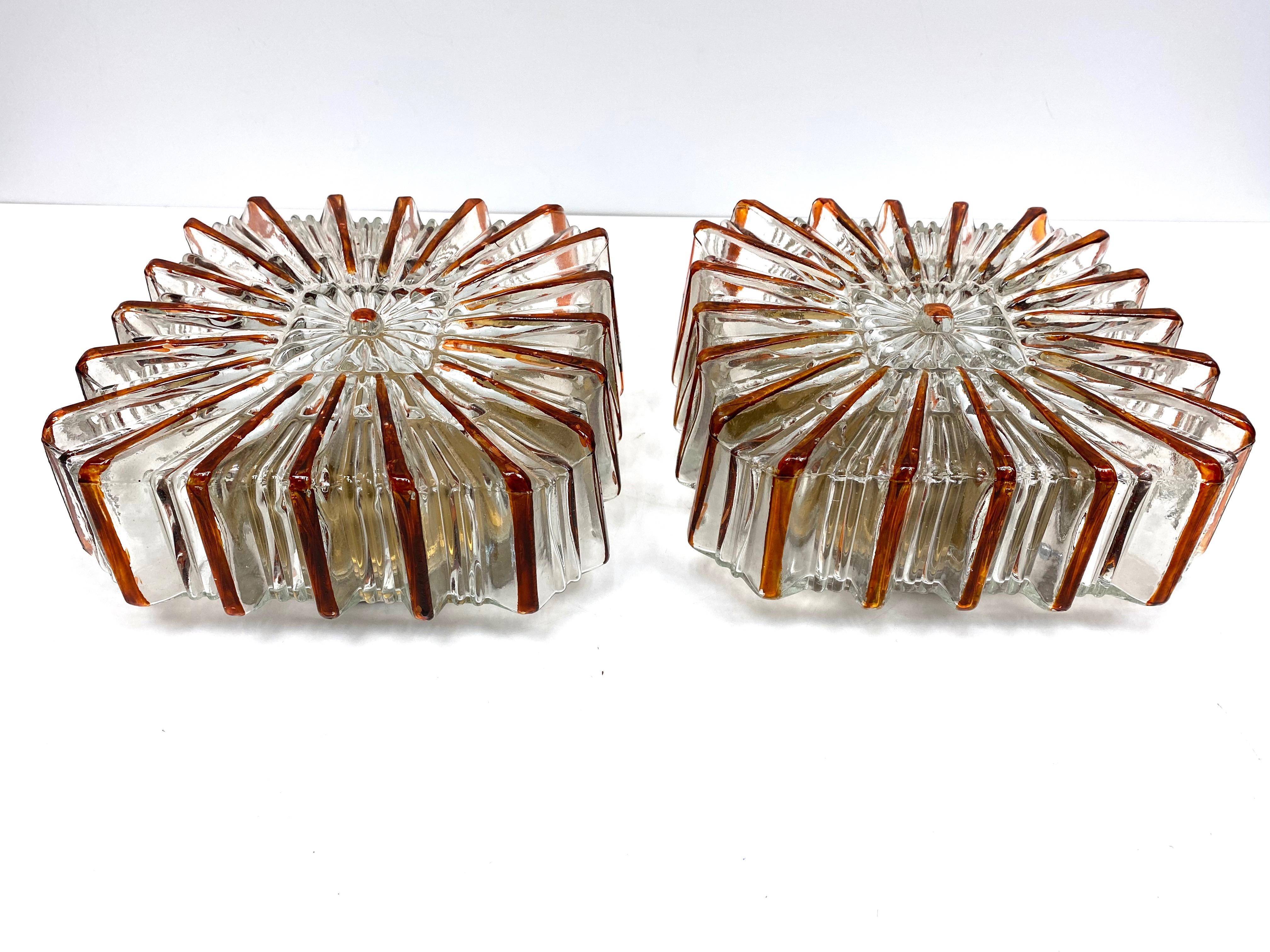 Pair of Large Starburst Pattern Limburg Flush Mount Ceiling Light, 1970s German In Good Condition In Nuernberg, DE