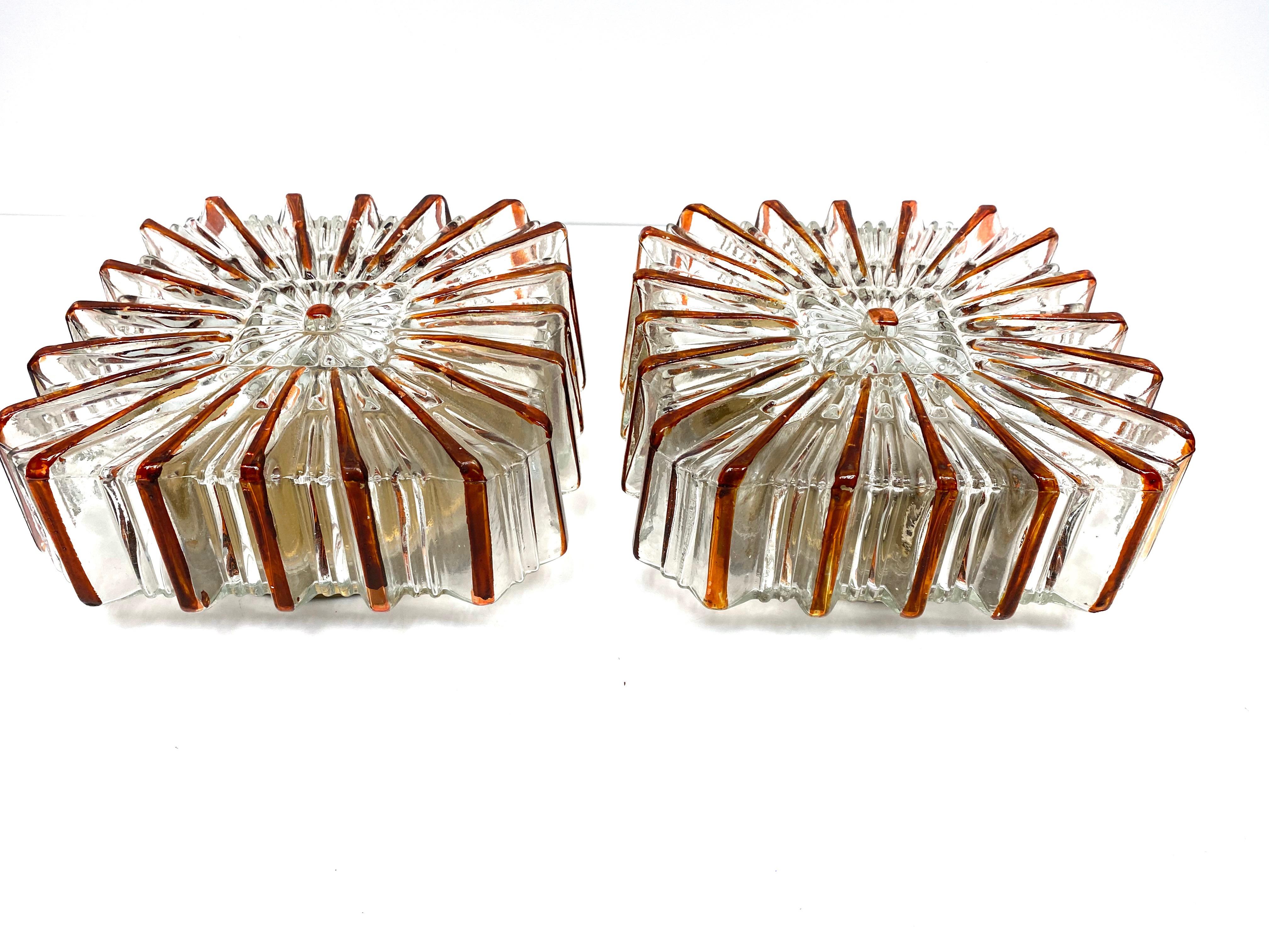Late 20th Century Pair of Large Starburst Pattern Limburg Flush Mount Ceiling Light, 1970s German