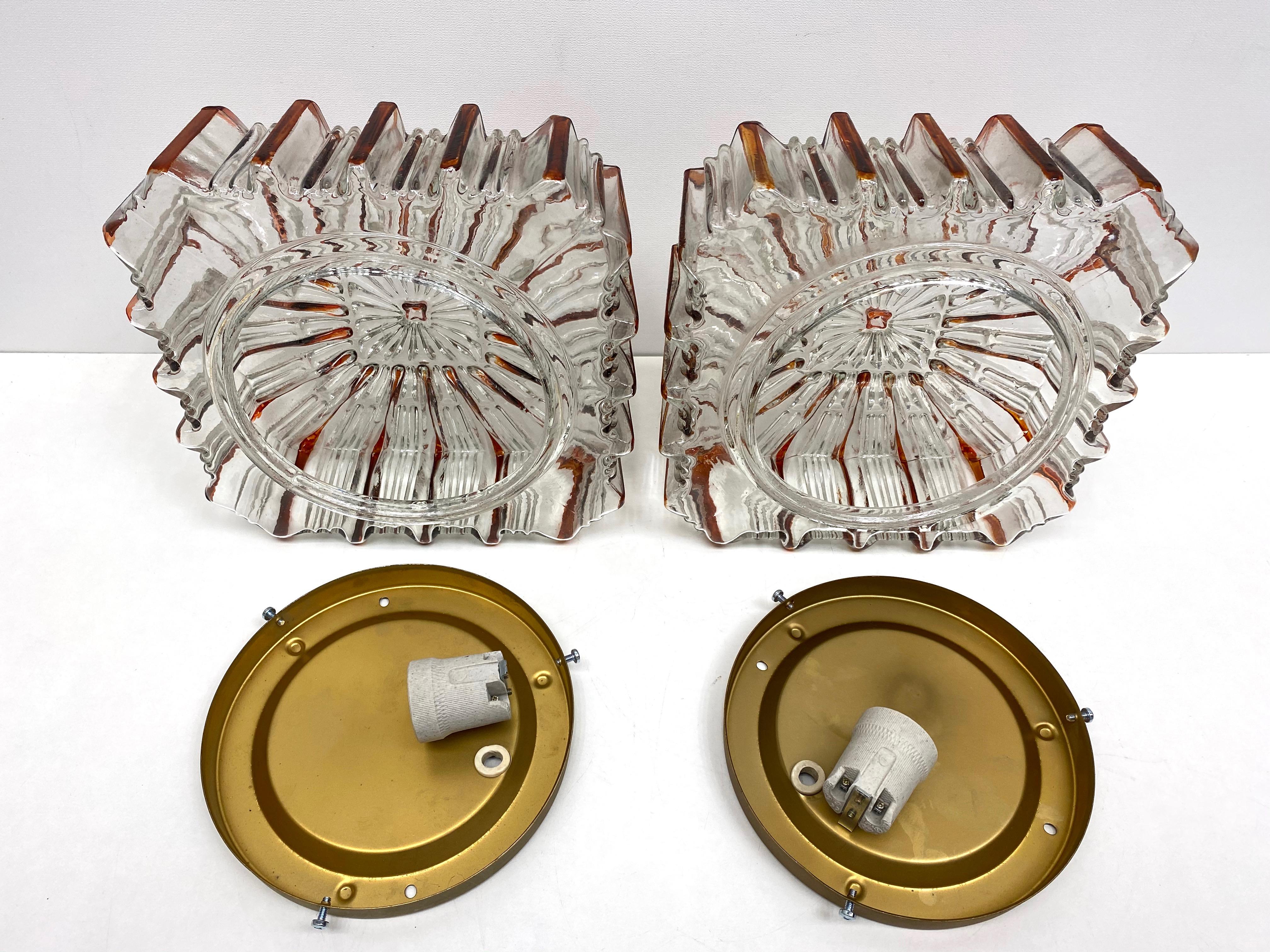 Pair of Large Starburst Pattern Limburg Flush Mount Ceiling Light, 1970s German 1