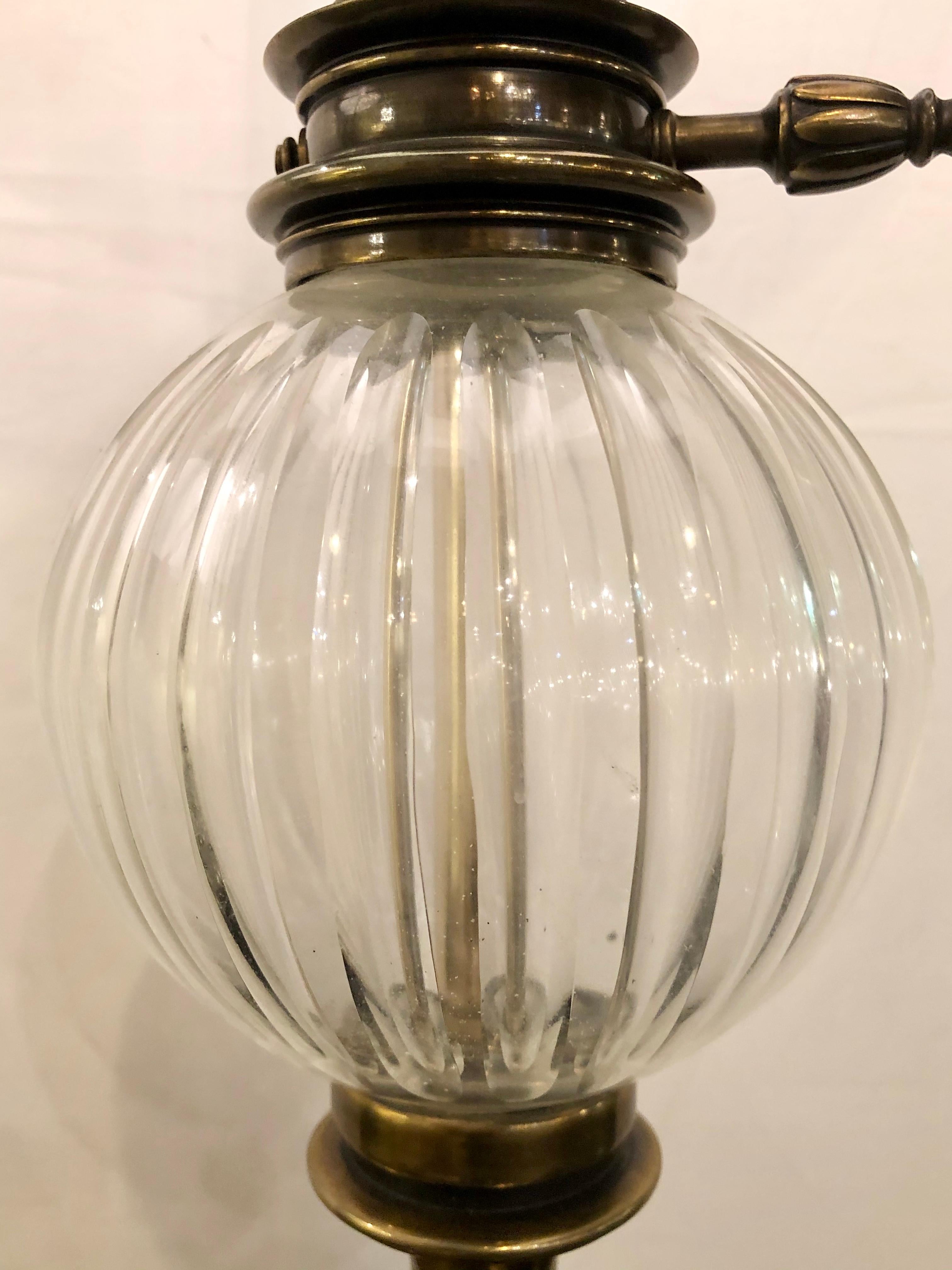 American Pair of Large Stiffel Oil Lamps Each Electrified
