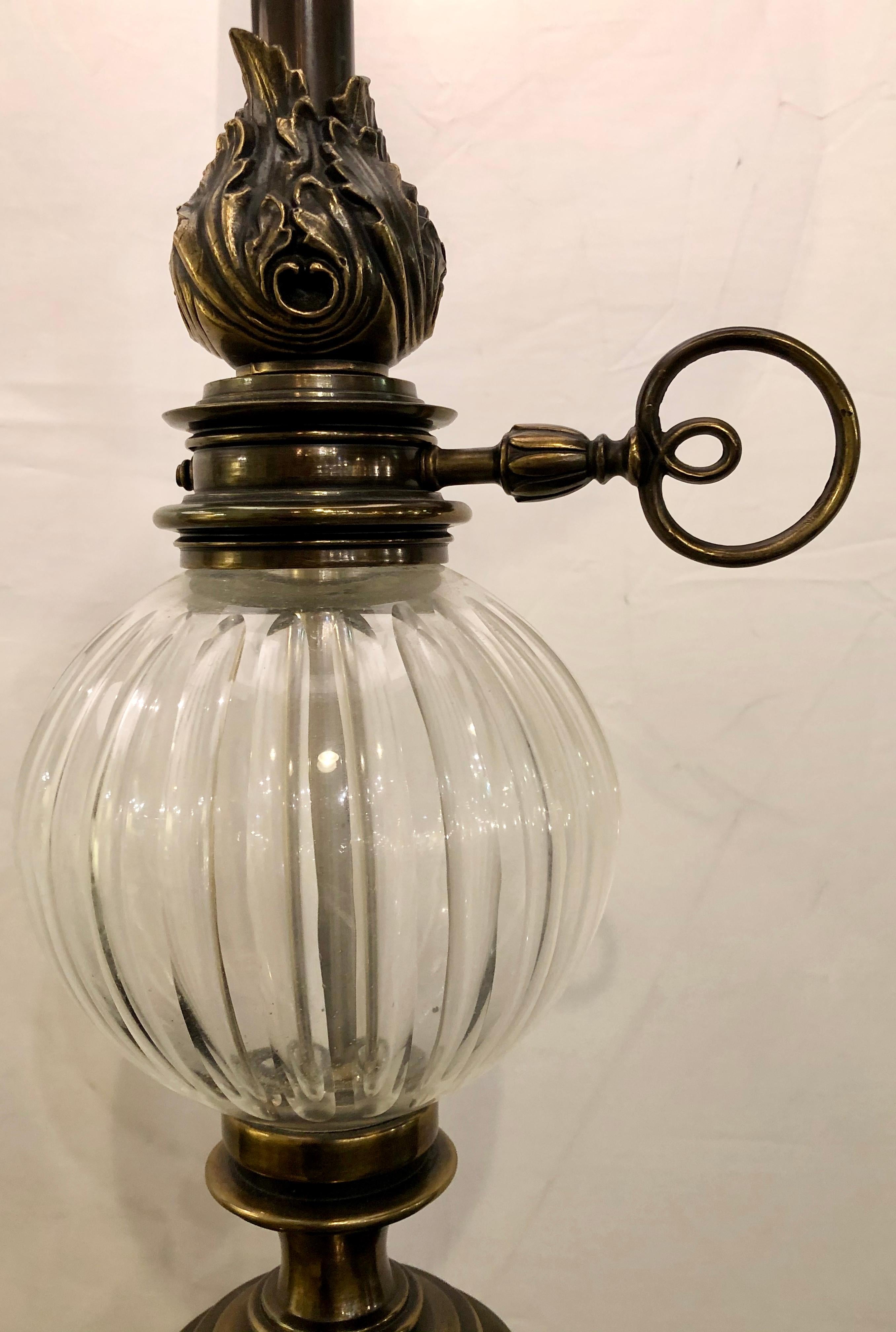 Pair of Large Stiffel Oil Lamps Each Electrified In Good Condition In Stamford, CT