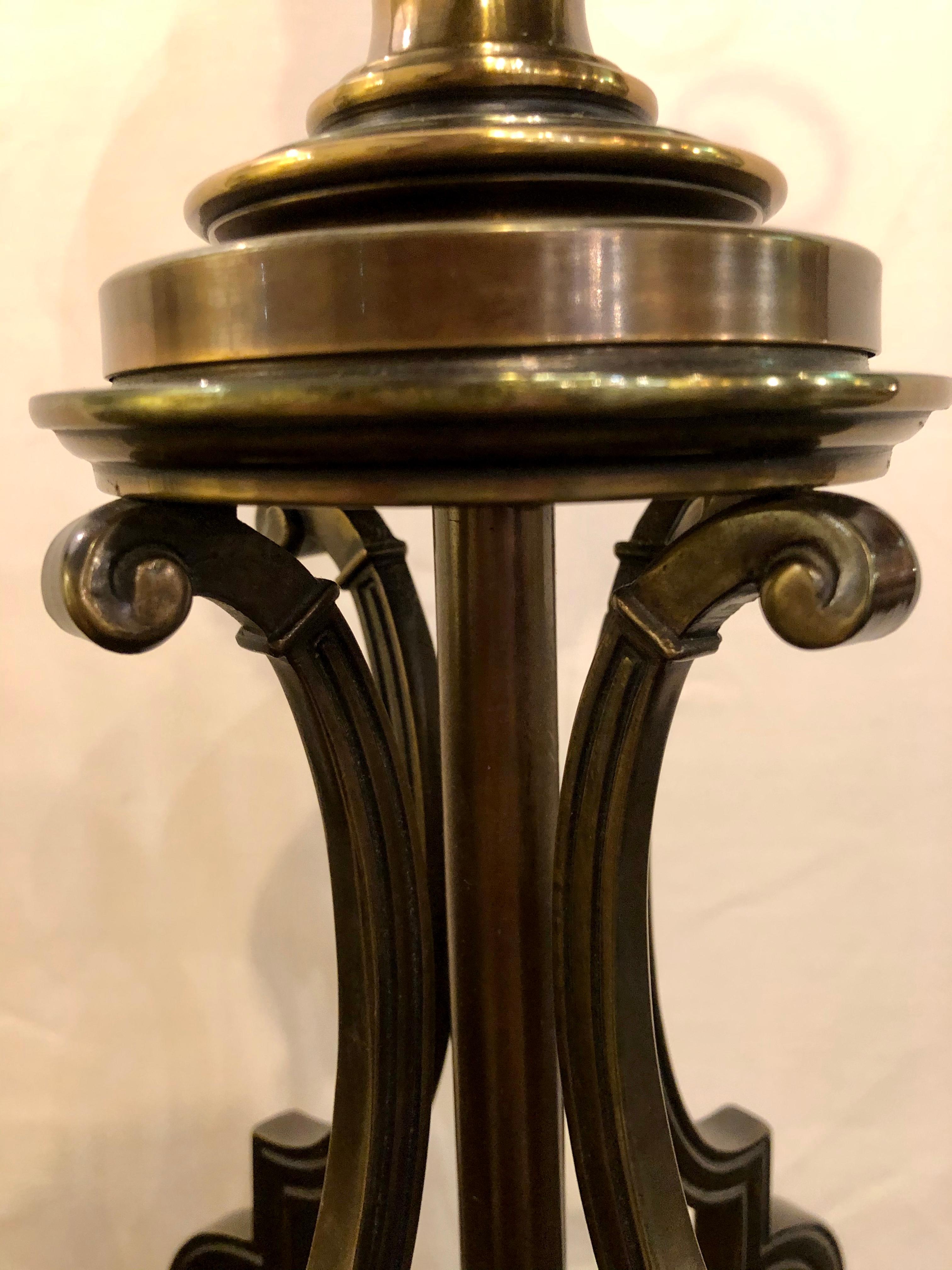 Metal Pair of Large Stiffel Oil Lamps Each Electrified