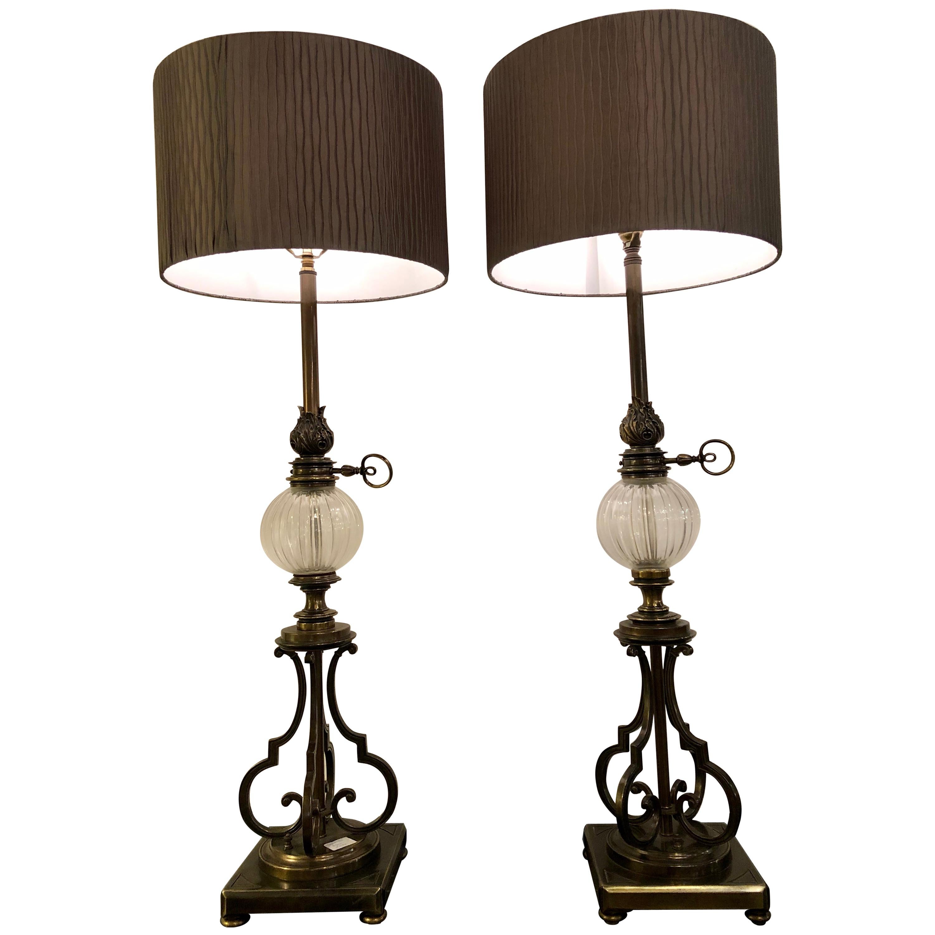 Pair of Large Stiffel Oil Lamps Each Electrified