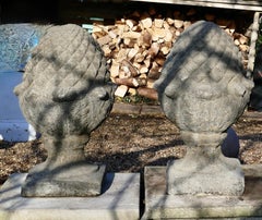Pair of Large Stone Pine Cone Pineapple Finials Sculptures