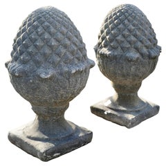 Pair of Large Stone Pine Cone Pineapple Finials Sculptures