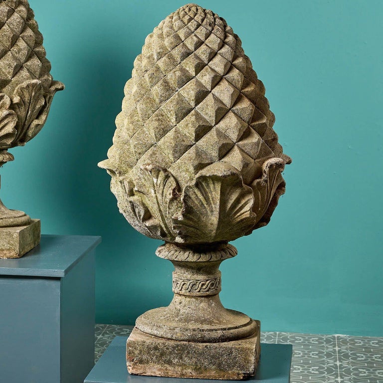 Pair of Large Stone Pineapple Finials or Pier Caps For Sale at 1stDibs