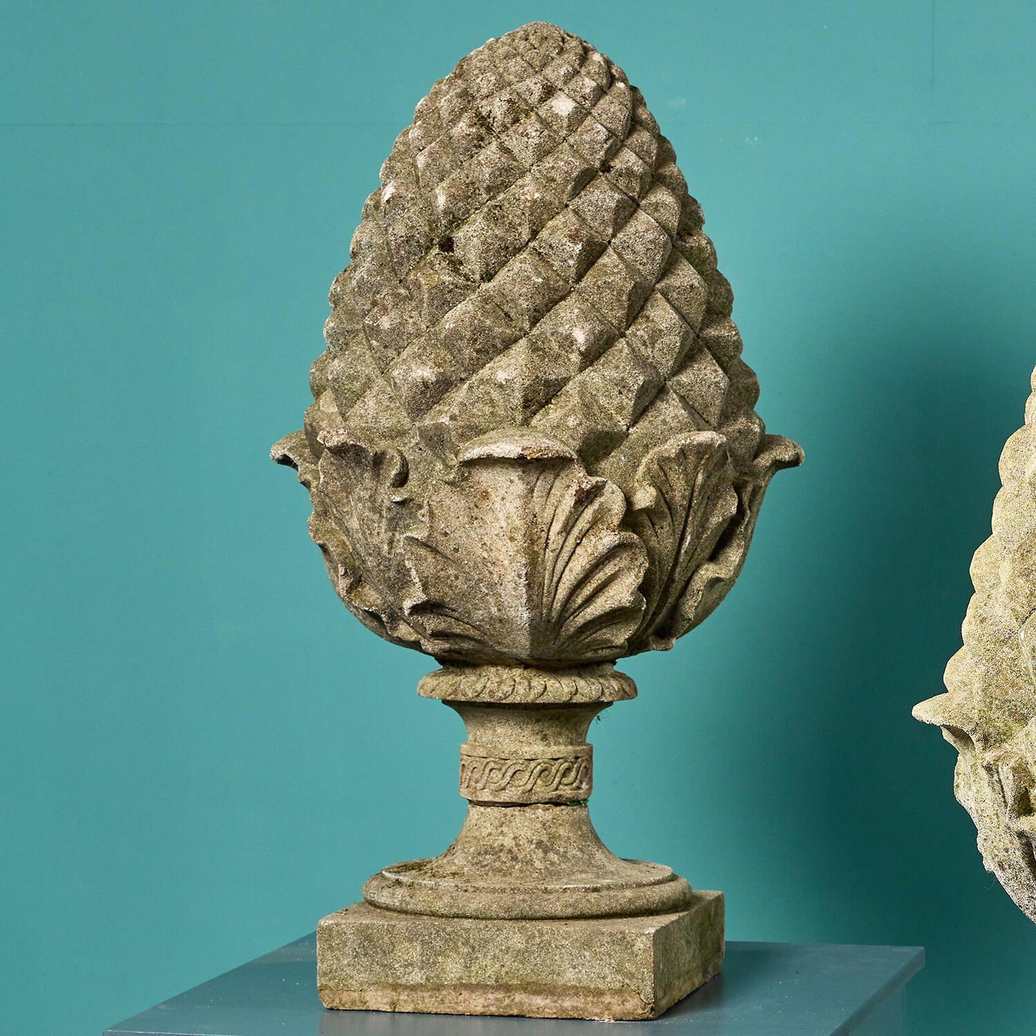 English Pair of Large Stone Pineapple Finials or Pier Caps