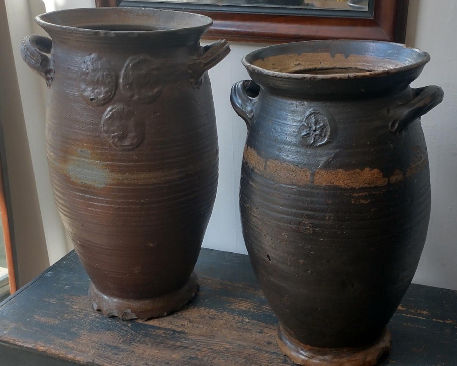 German Pair of Large Stoneware Pots For Sale
