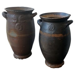 Antique Pair of Large Stoneware Pots