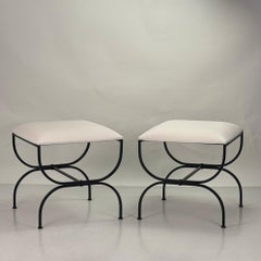 Pair of Large 'Strapontin' Cream Horsehair Stools by Design Frères