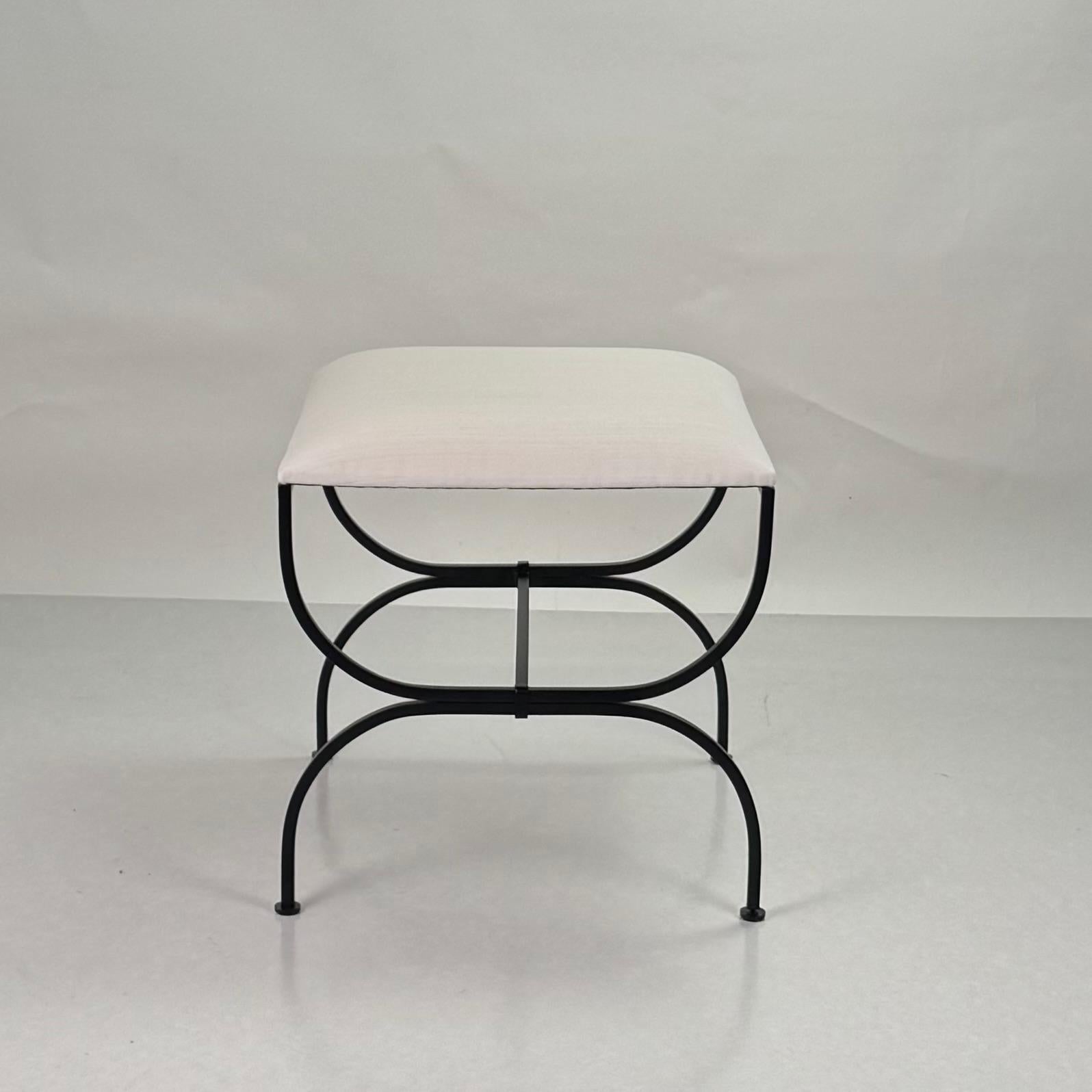 Art déco Paire de grands tabourets en crin de cheval crème 
