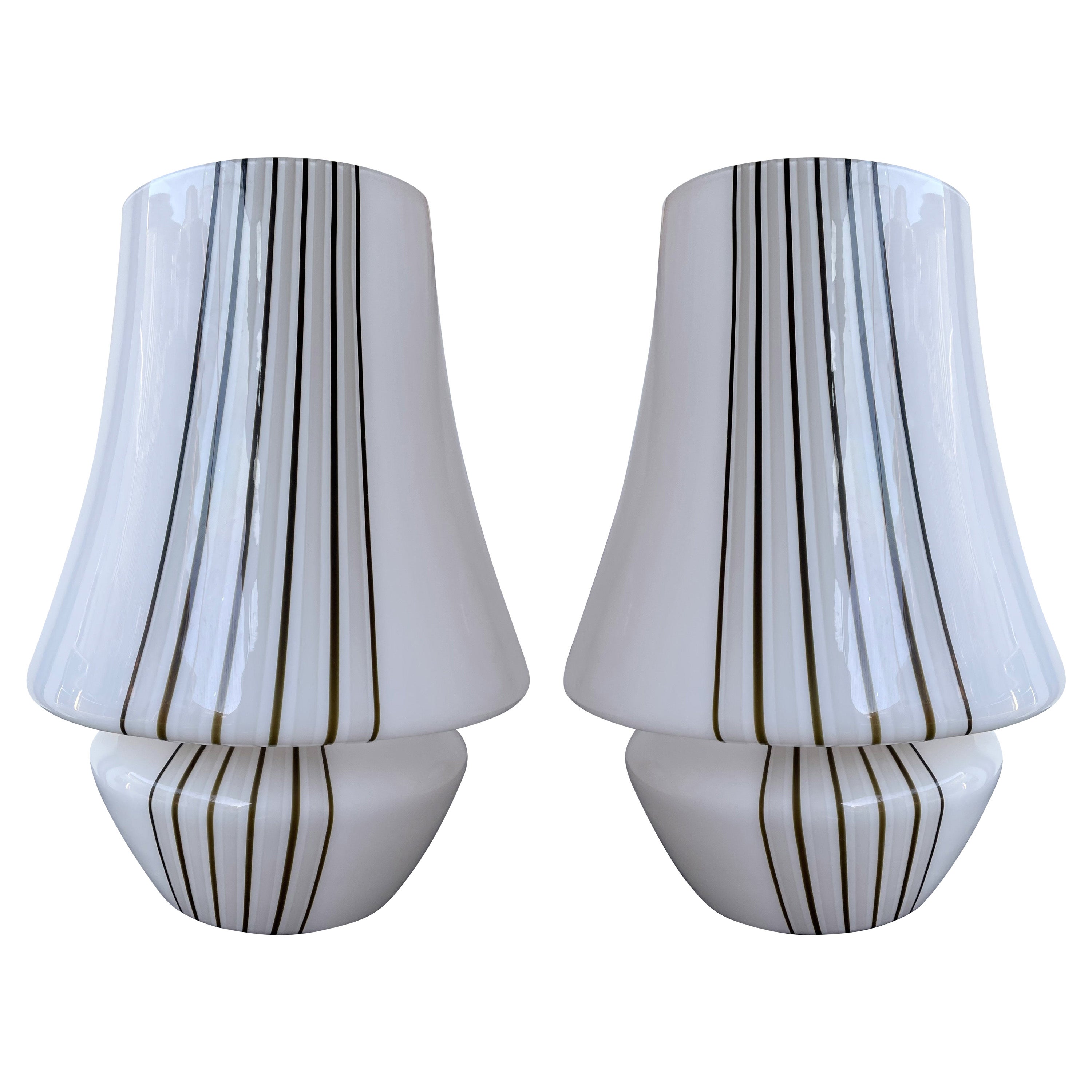 Pair of Large Stripe Murano Glass Lamps, Italy, 1970s