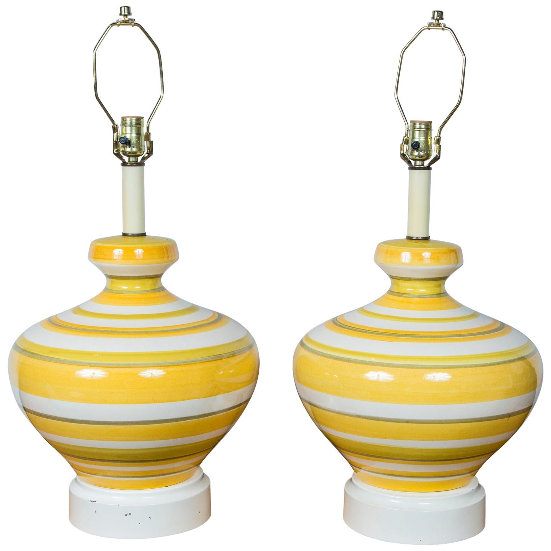 Pair of Large Striped 1960s Lamps