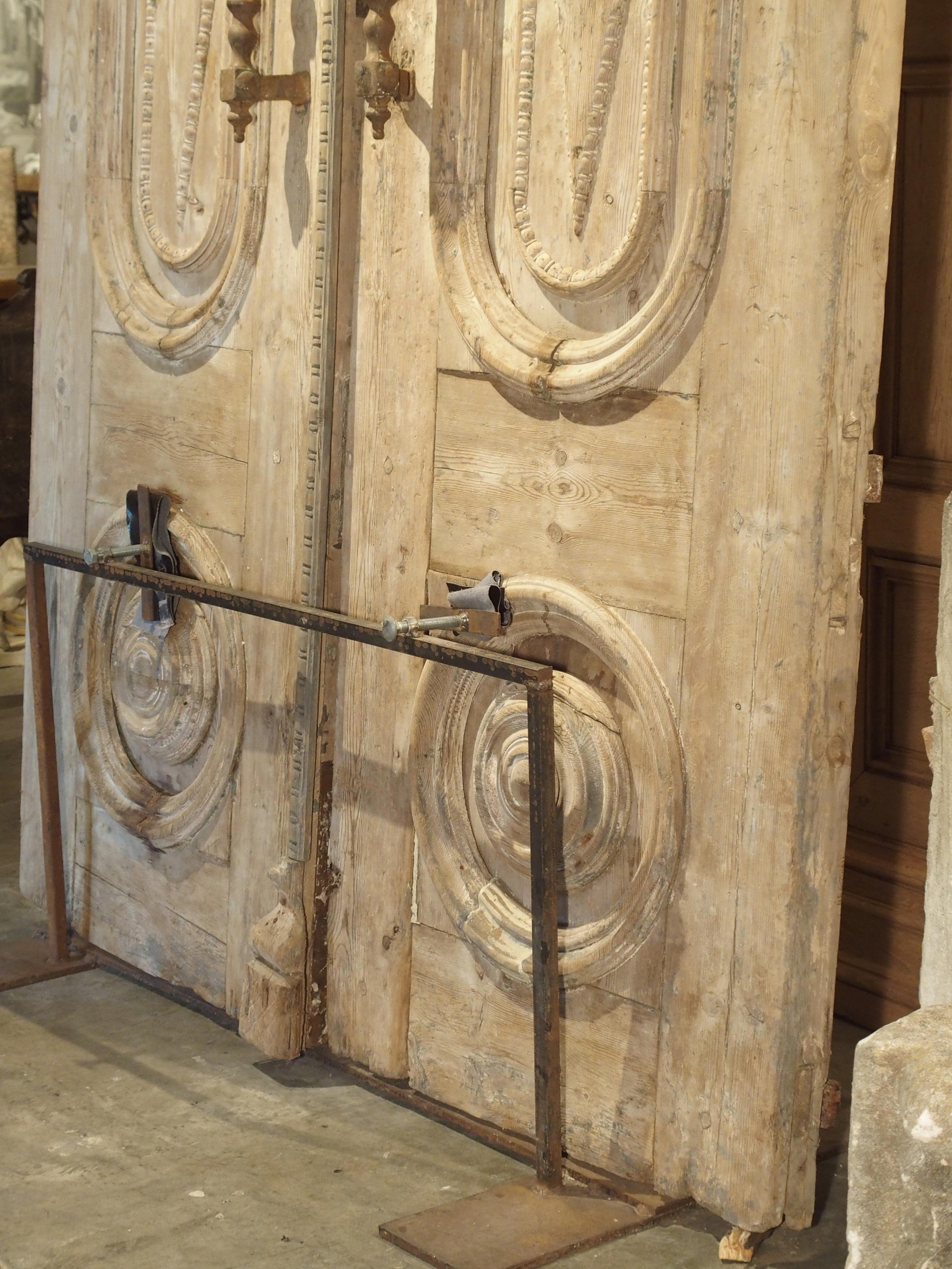 Pair of Large Stripped Antique Entry Doors from Cairo, Egypt, circa 1900 In Good Condition In Dallas, TX