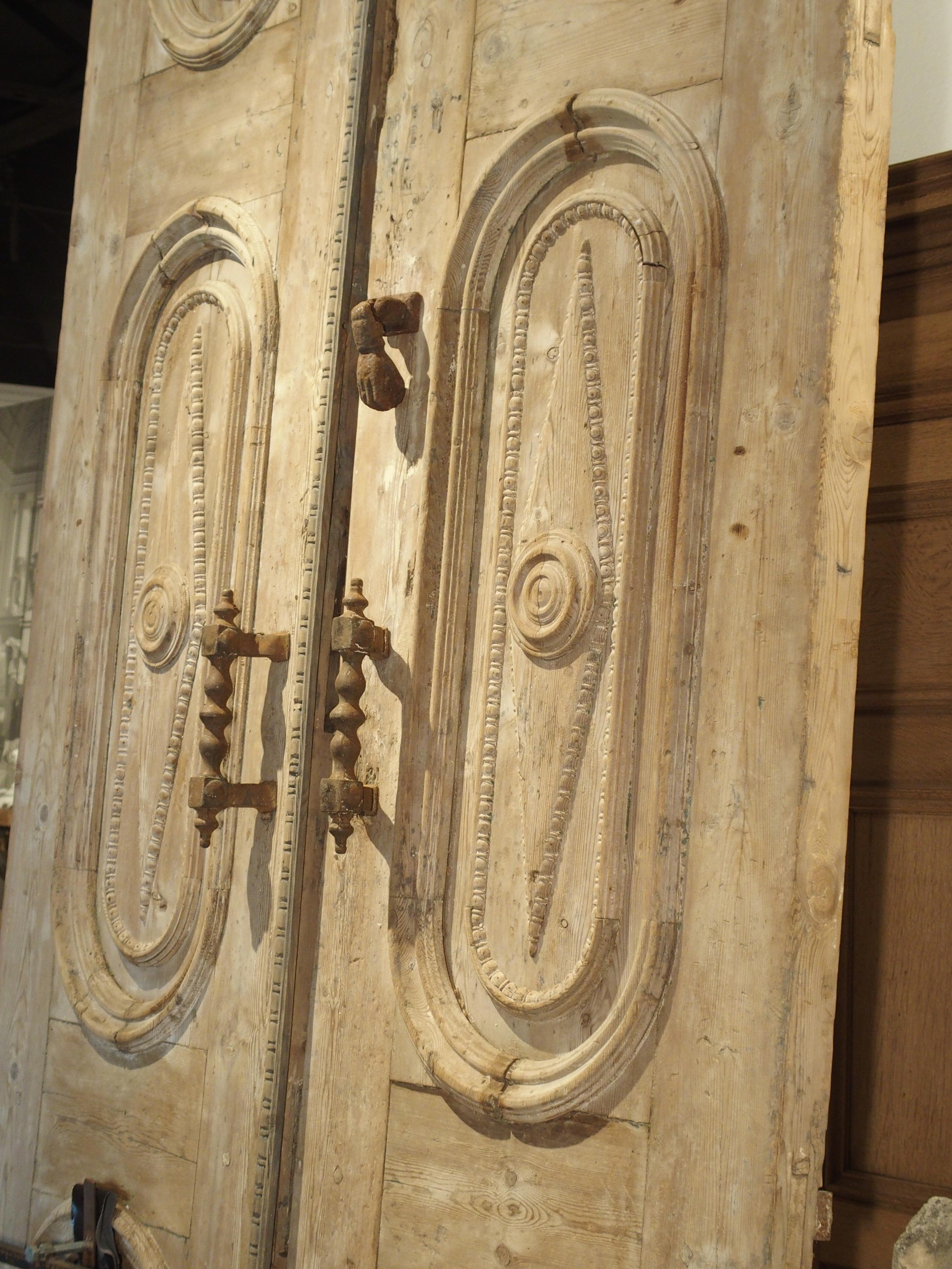 Early 20th Century Pair of Large Stripped Antique Entry Doors from Cairo, Egypt, circa 1900