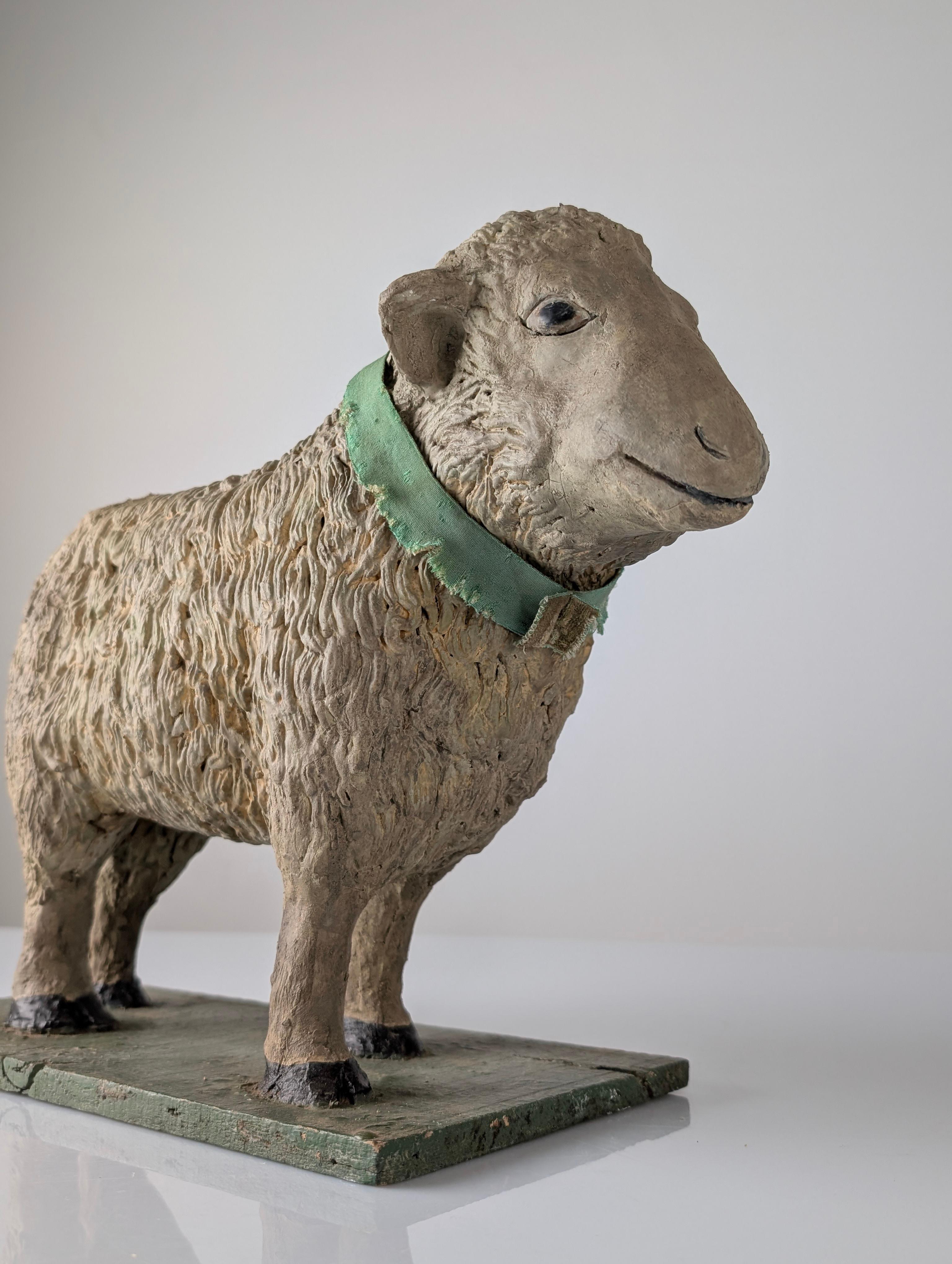 Pair of Large Stucco Sheep Sculptures, Early 20th Century, Farm Animals For Sale 4