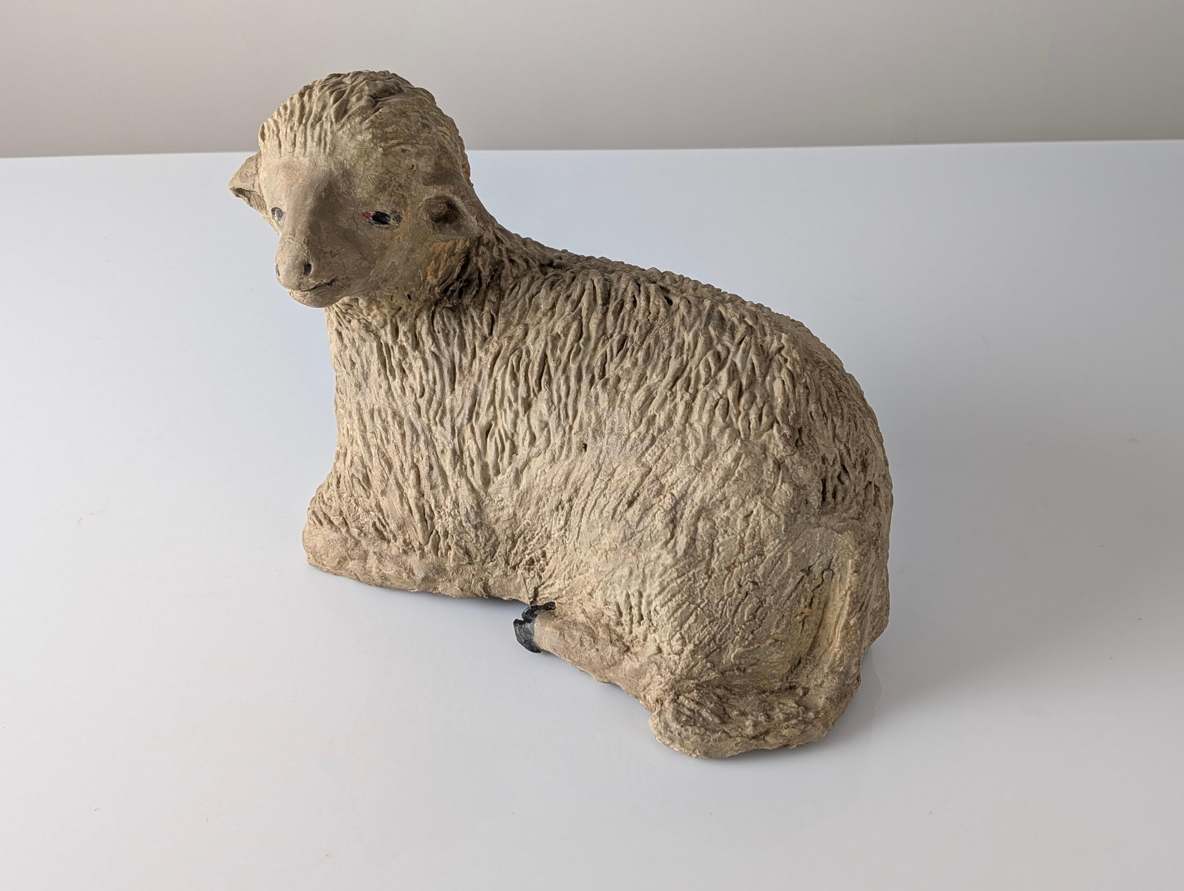 Pair of Large Stucco Sheep Sculptures, Early 20th Century, Farm Animals For Sale 5