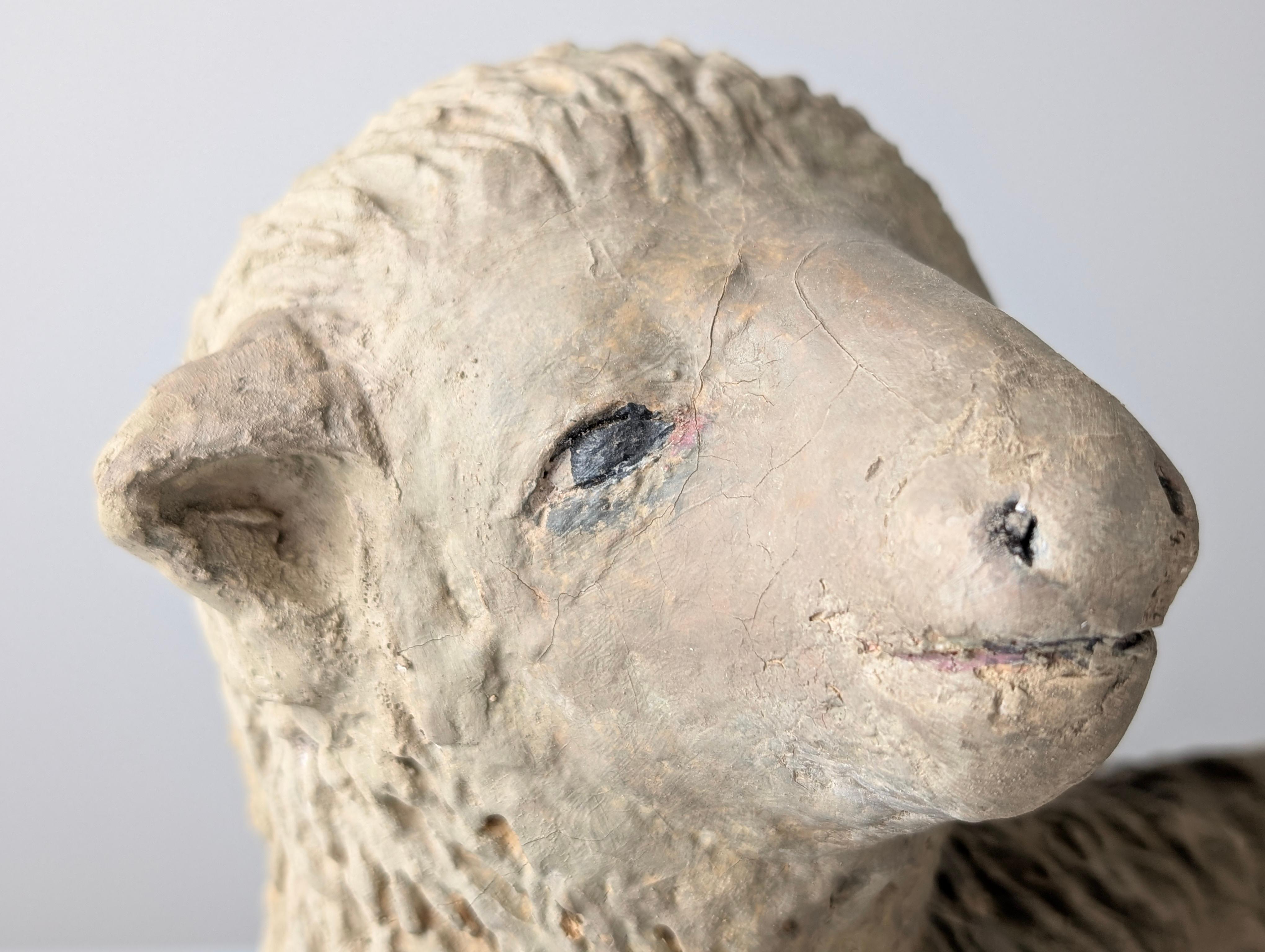 Pair of Large Stucco Sheep Sculptures, Early 20th Century, Farm Animals For Sale 9