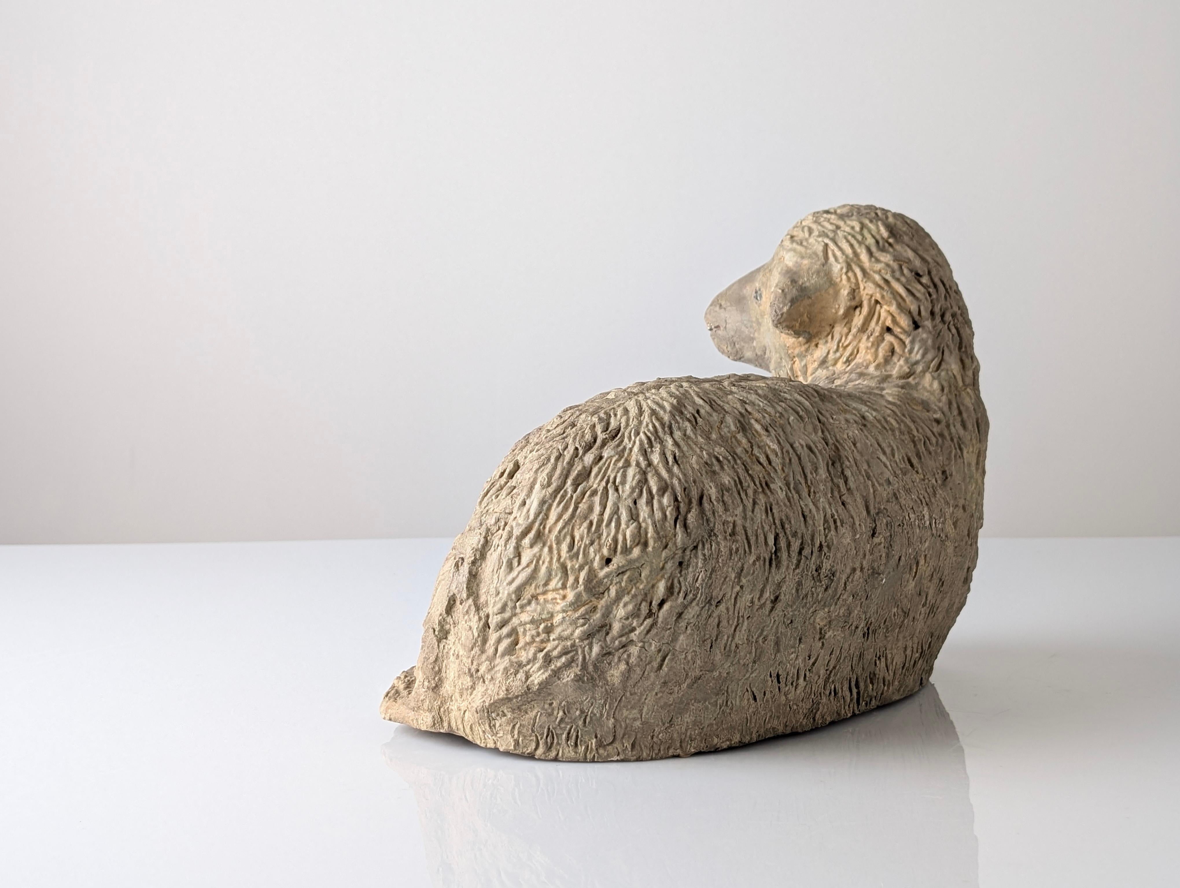 Pair of Large Stucco Sheep Sculptures, Early 20th Century, Farm Animals For Sale 11