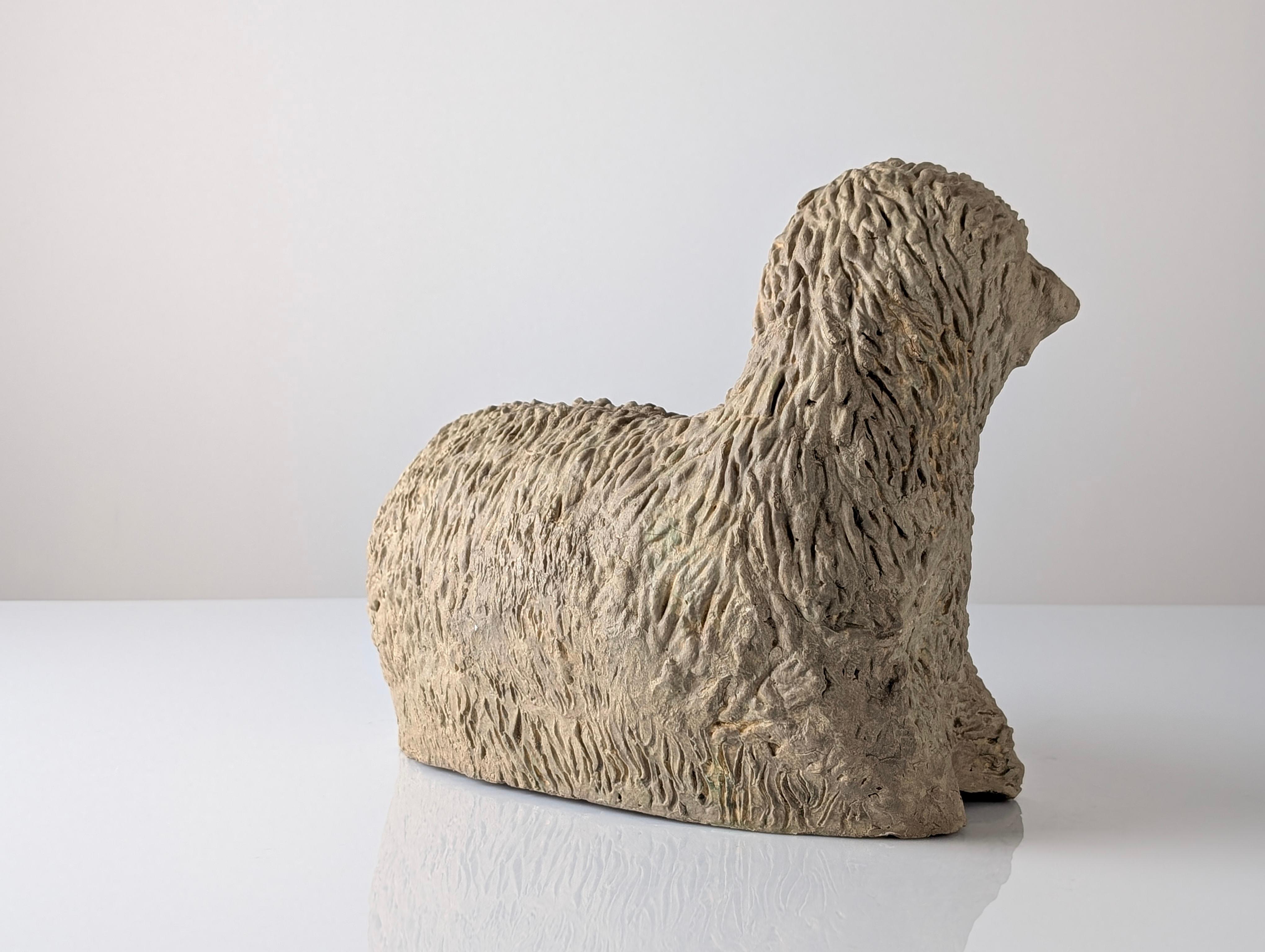 Pair of Large Stucco Sheep Sculptures, Early 20th Century, Farm Animals For Sale 12