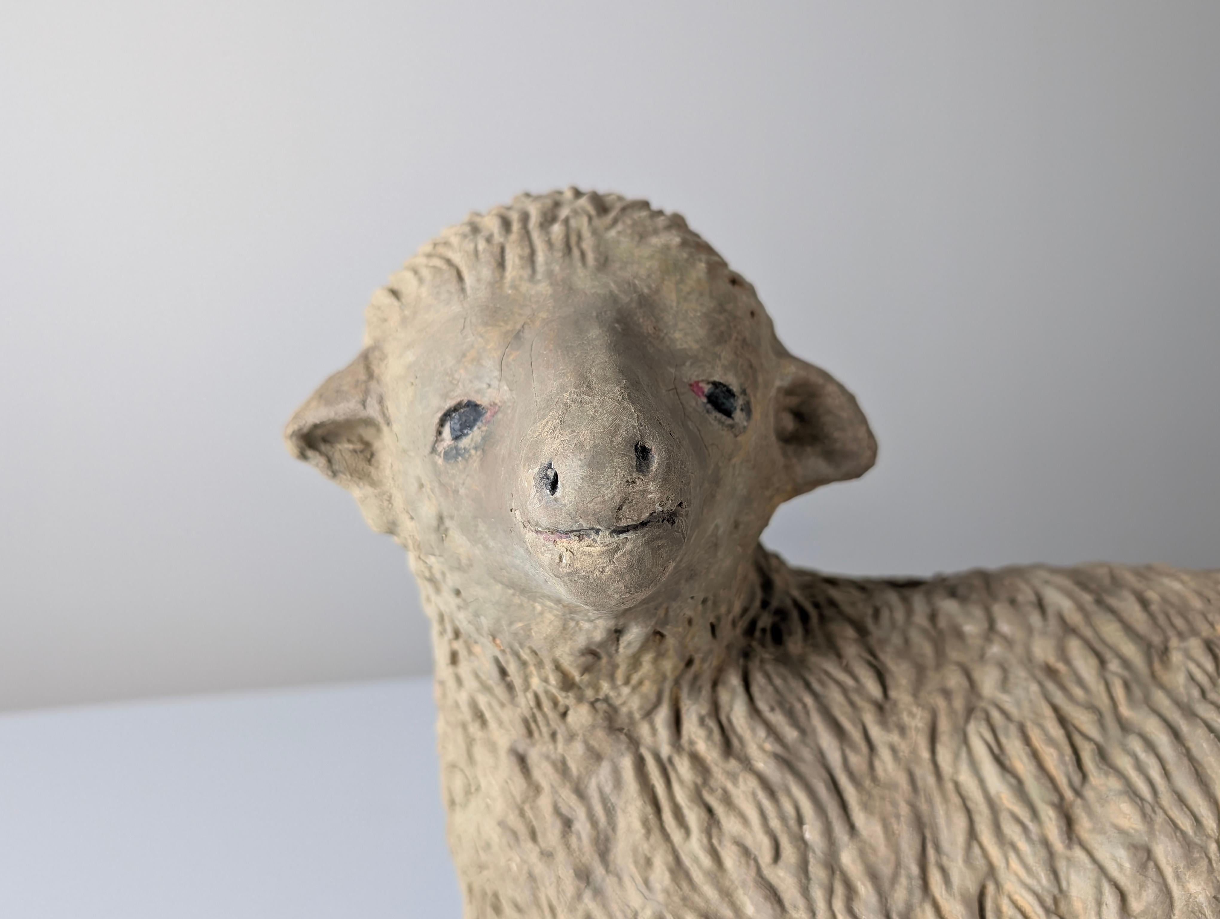 Pair of Large Stucco Sheep Sculptures, Early 20th Century, Farm Animals For Sale 13