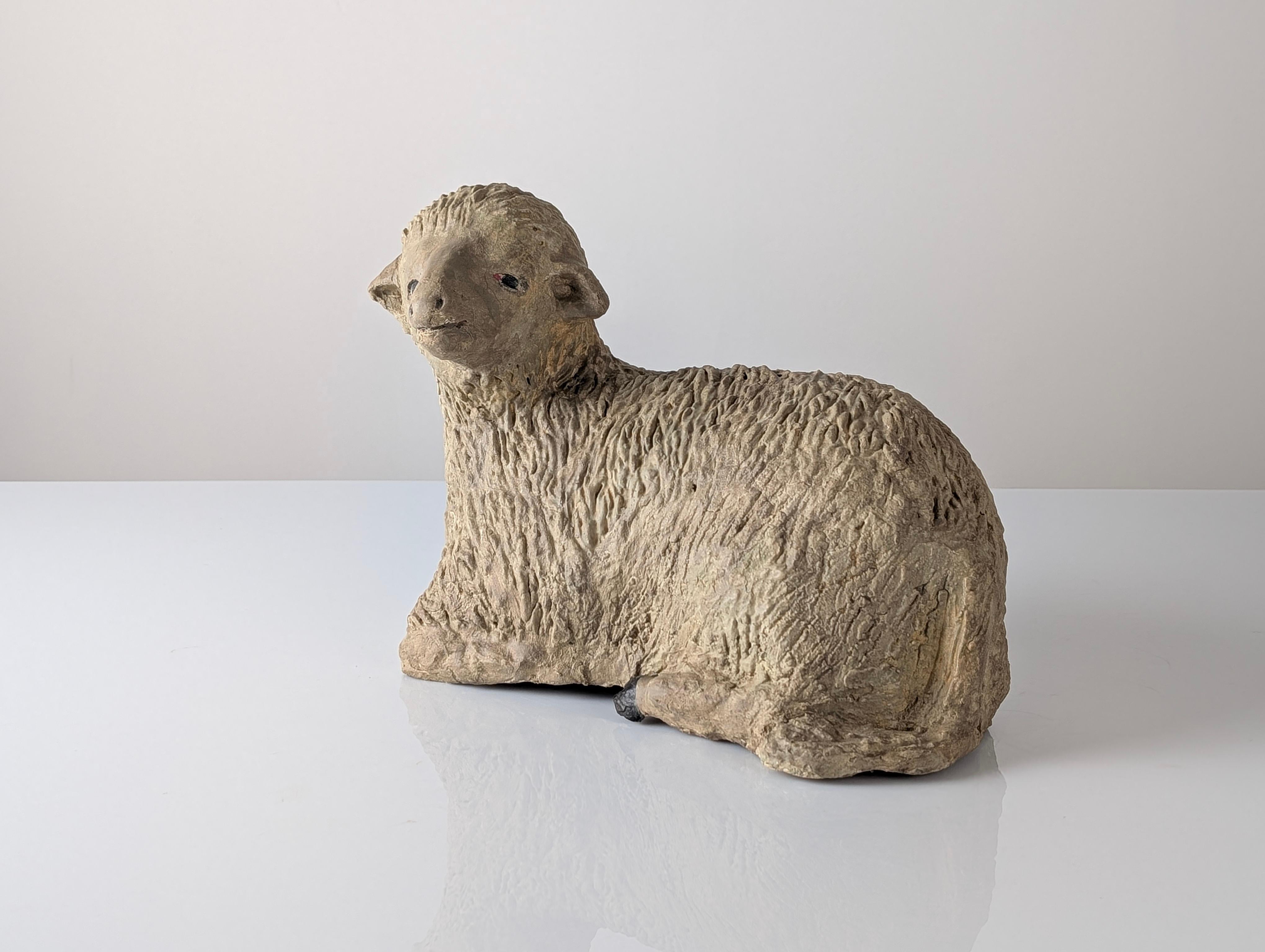 Pair of Large Stucco Sheep Sculptures, Early 20th Century, Farm Animals For Sale 14