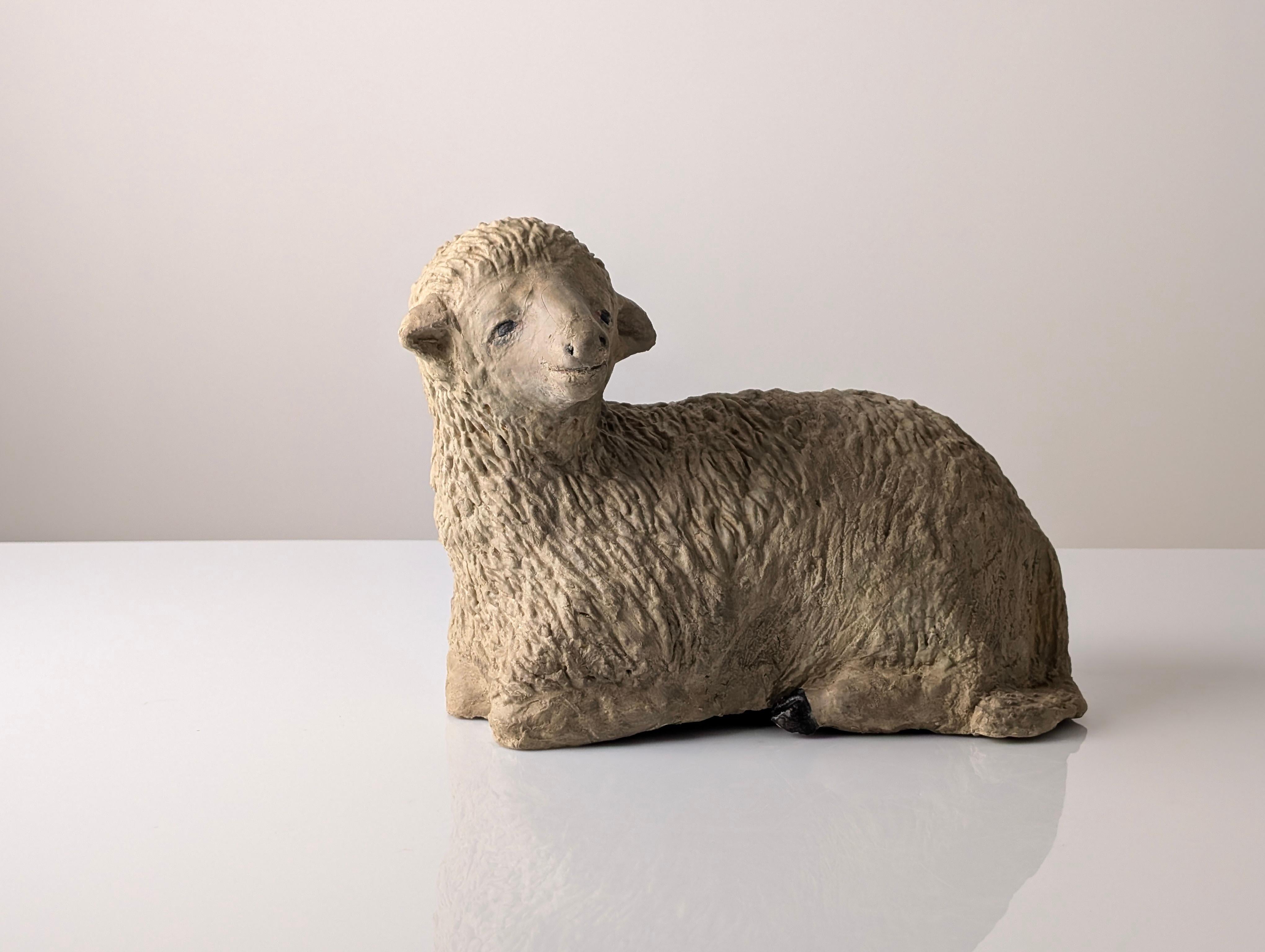 Folk Art Pair of Large Stucco Sheep Sculptures, Early 20th Century, Farm Animals For Sale