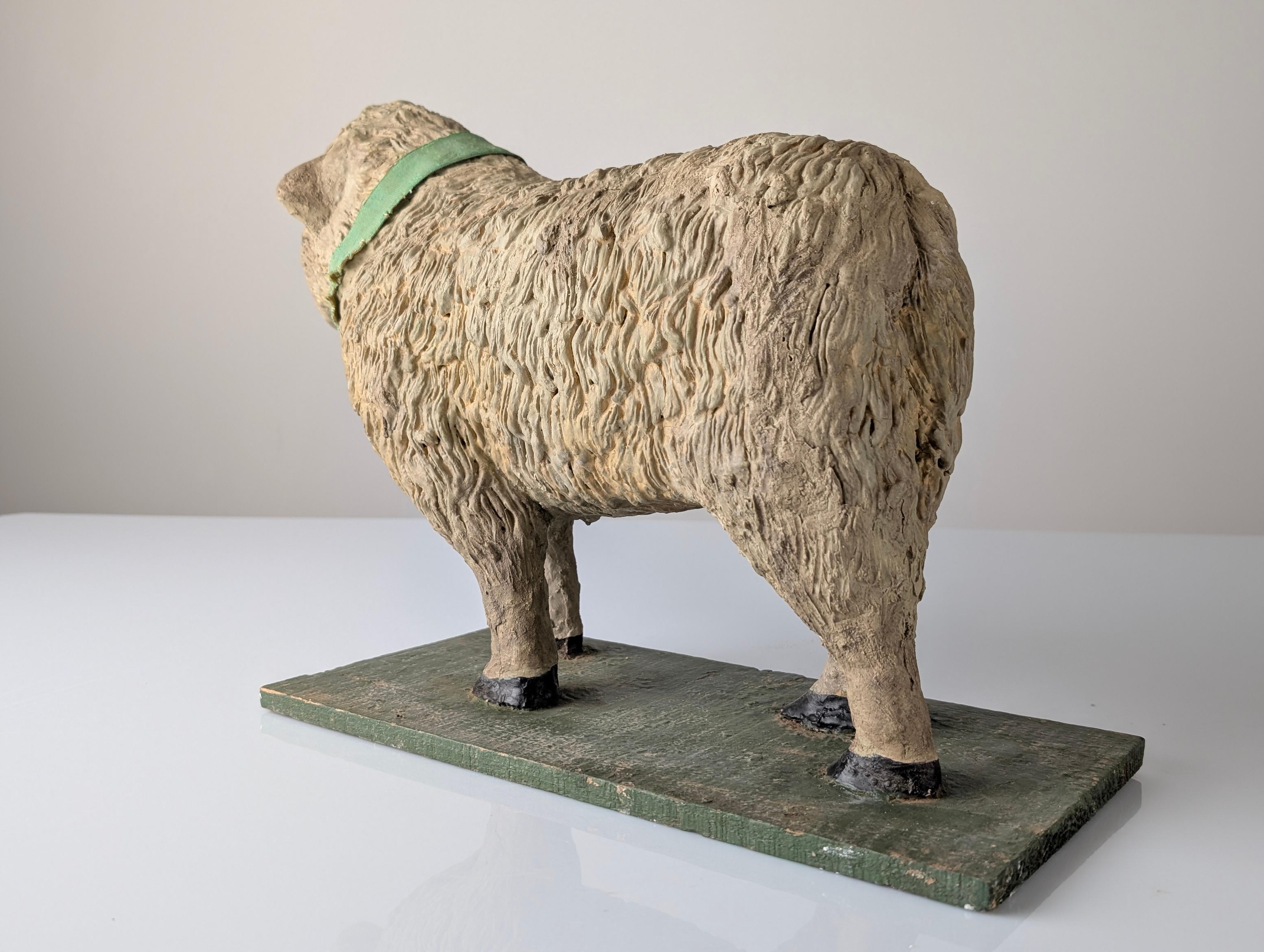 Hand-Crafted Pair of Large Stucco Sheep Sculptures, Early 20th Century, Farm Animals For Sale