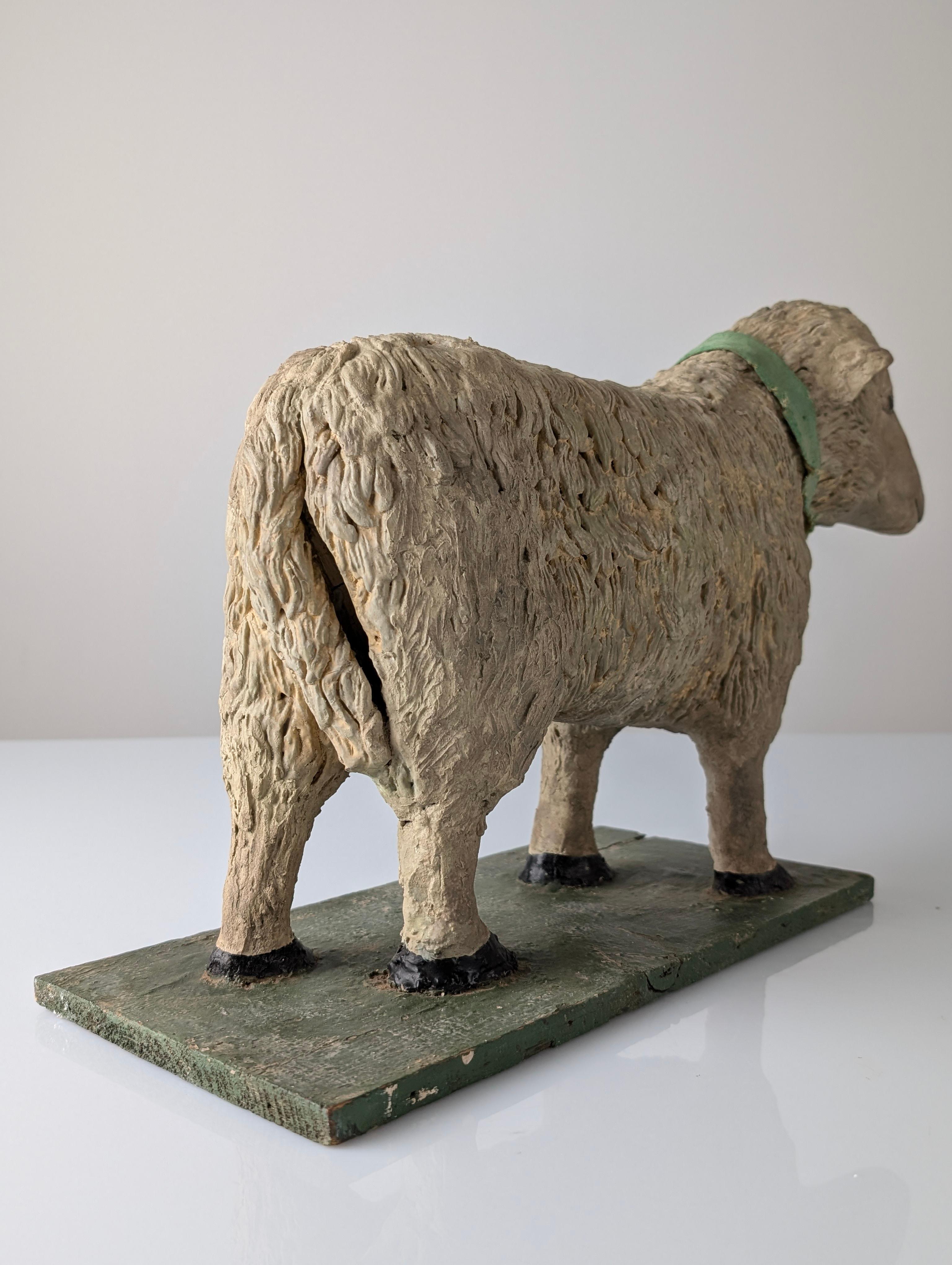 Pair of Large Stucco Sheep Sculptures, Early 20th Century, Farm Animals In Good Condition For Sale In Benalmadena, ES
