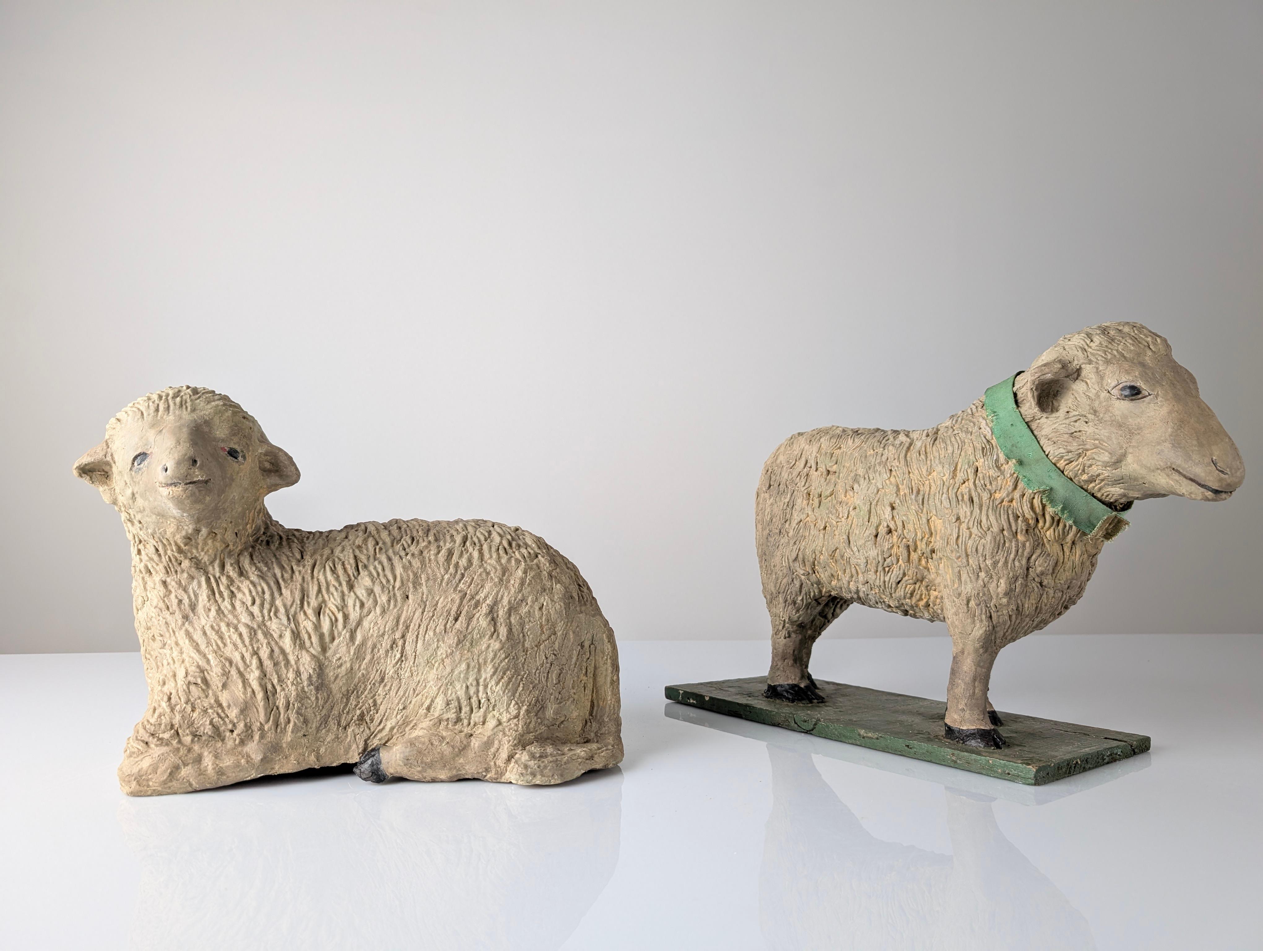Pair of Large Stucco Sheep Sculptures, Early 20th Century, Farm Animals For Sale 1