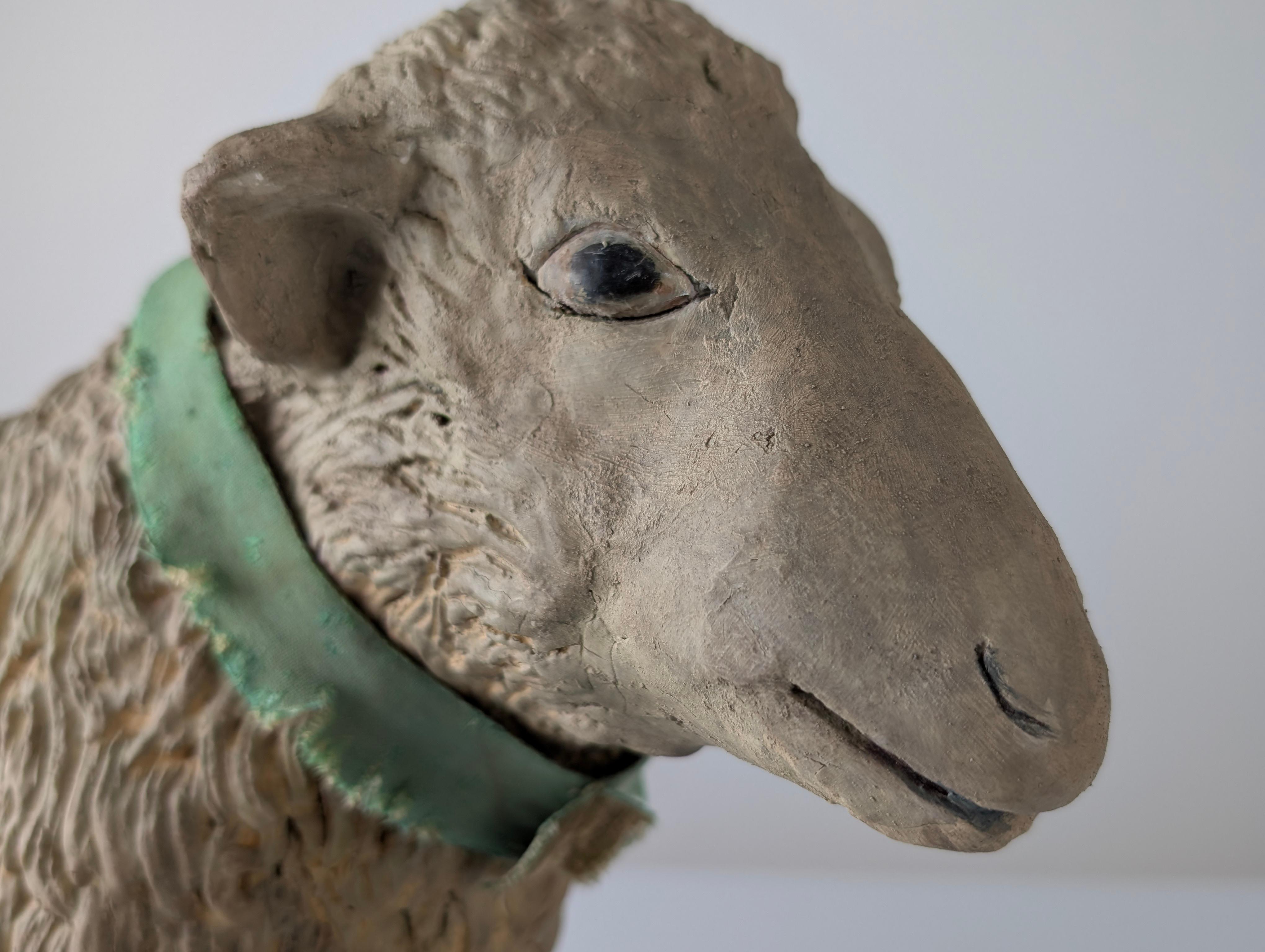 Pair of Large Stucco Sheep Sculptures, Early 20th Century, Farm Animals For Sale 2