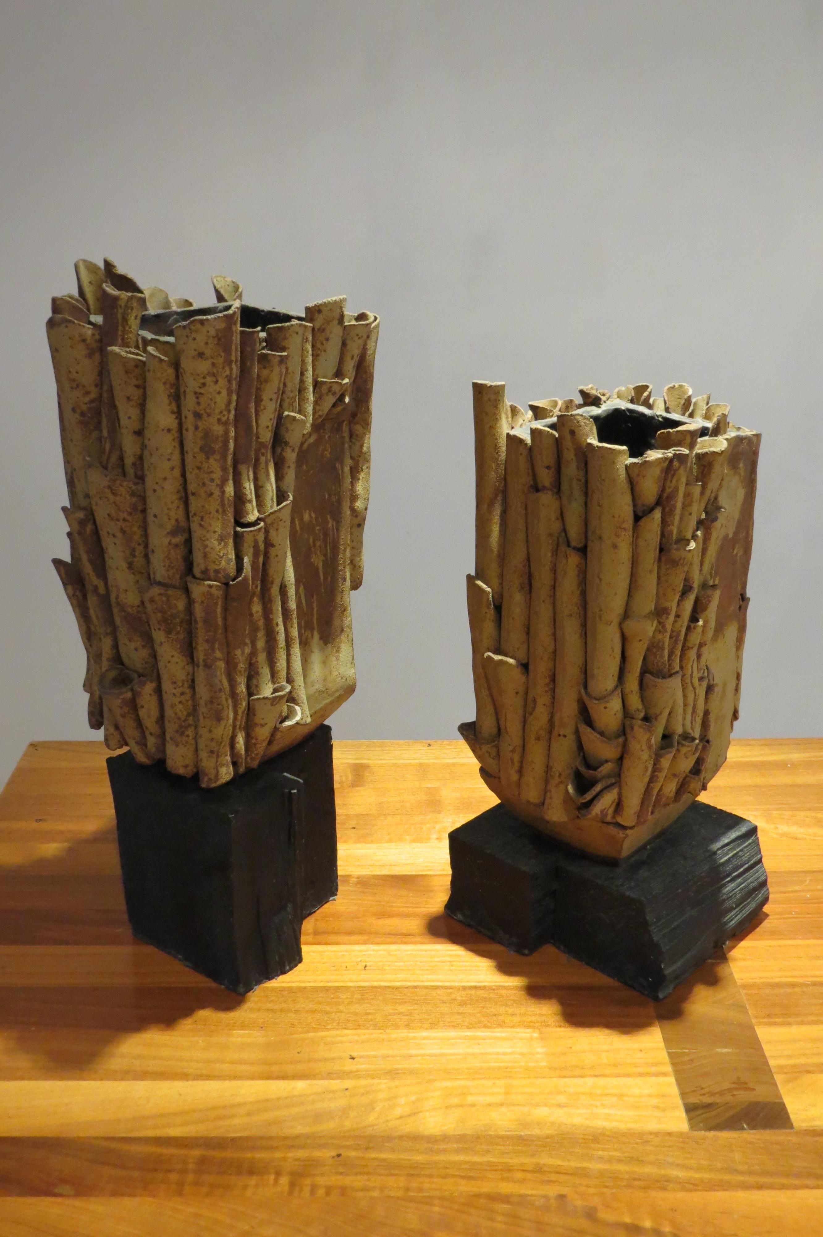 Hand-Crafted Pair of Large Studio Pottery Stoneware Sculpture Vases by Sylvia Morris