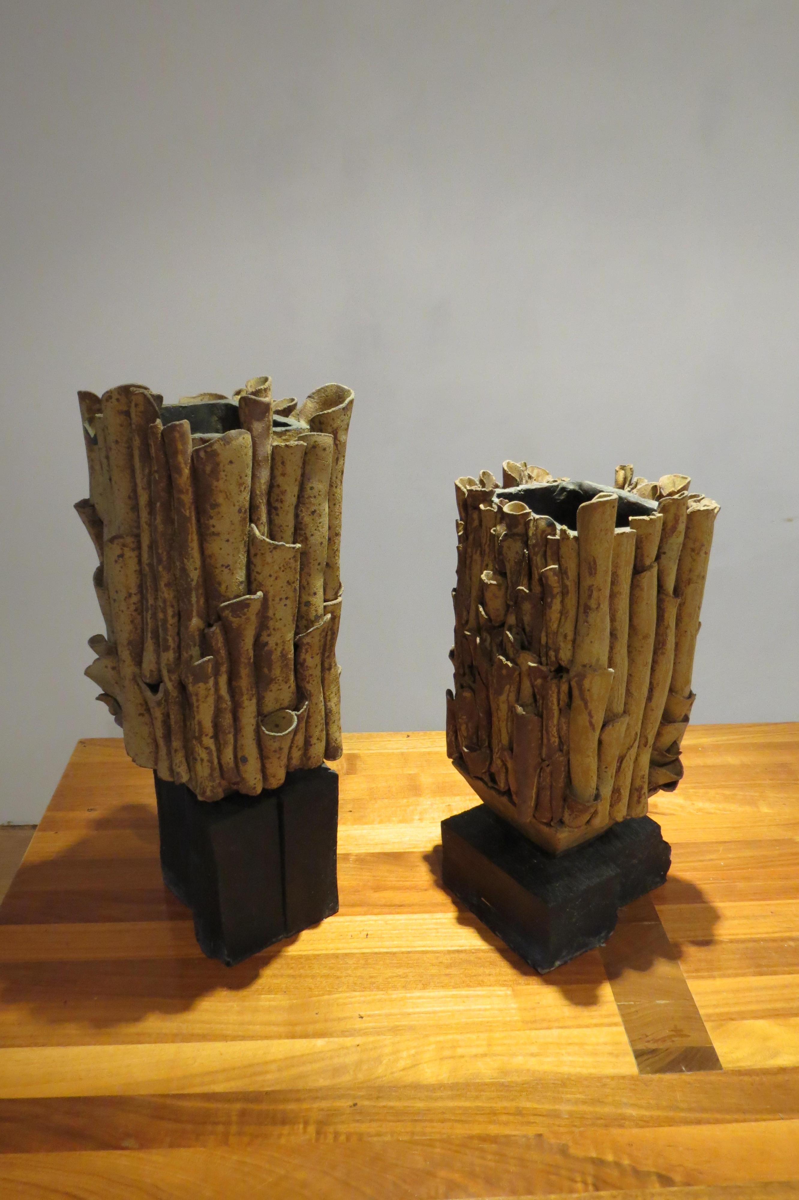 Late 20th Century Pair of Large Studio Pottery Stoneware Sculpture Vases by Sylvia Morris