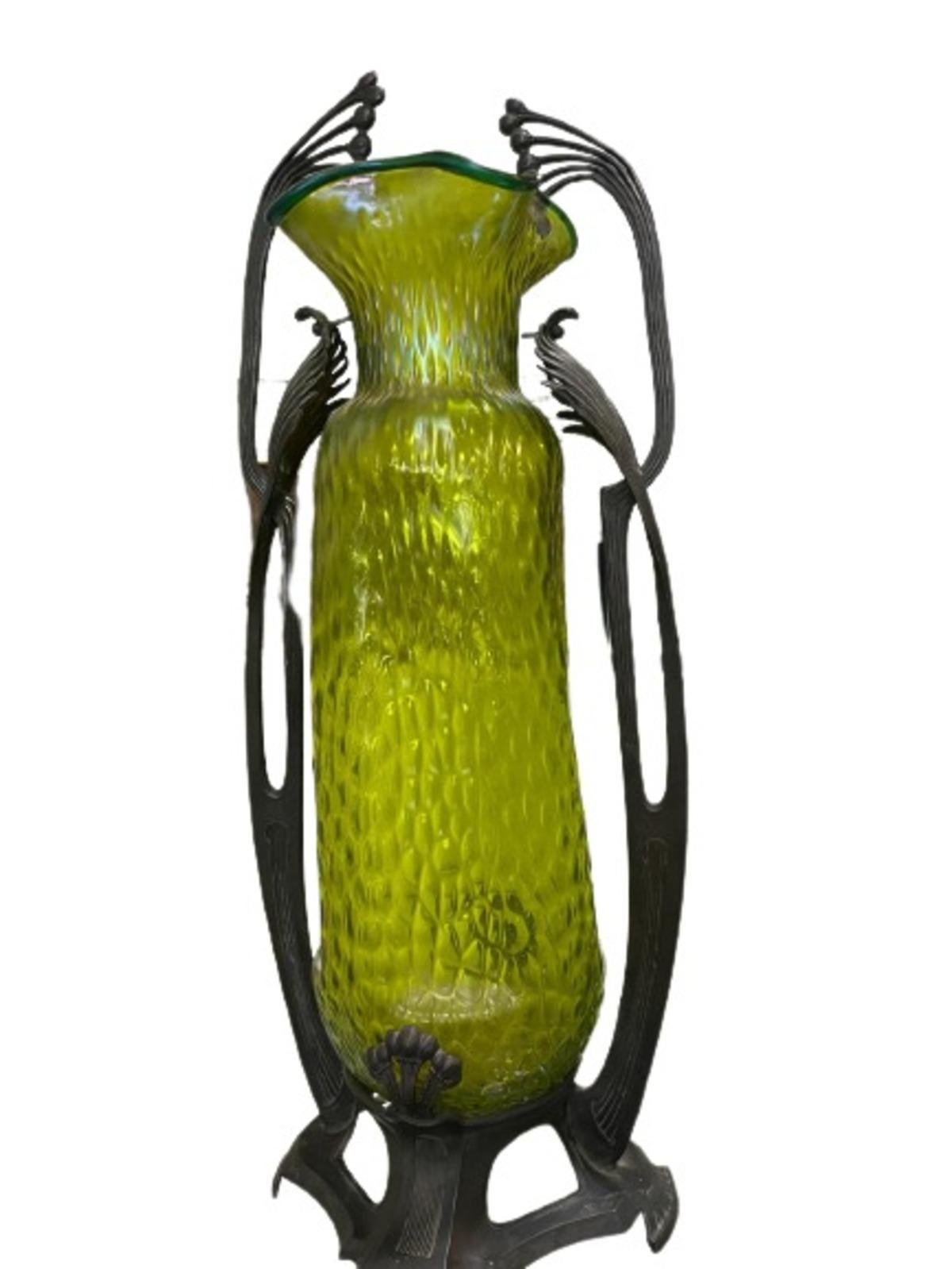 Early 20th Century Pair of LARGE STUNNING art nouveau vases in the taste of Loetz. AMAZING For Sale