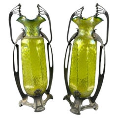 Pair of LARGE STUNNING art nouveau vases in the taste of Loetz. AMAZING