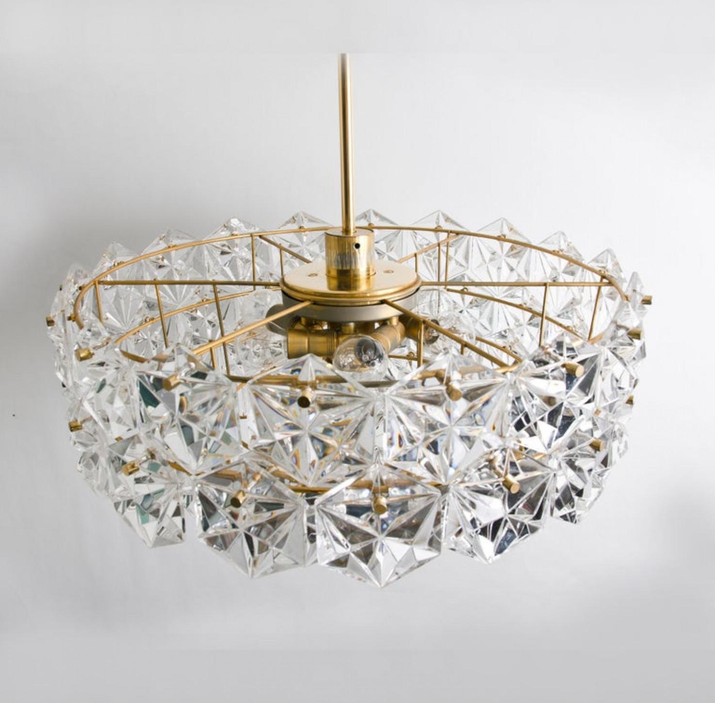 Austrian Pair of Large Stunning Faceted Crystal Five-Tier Chandeliers Kinkeldey, 1970