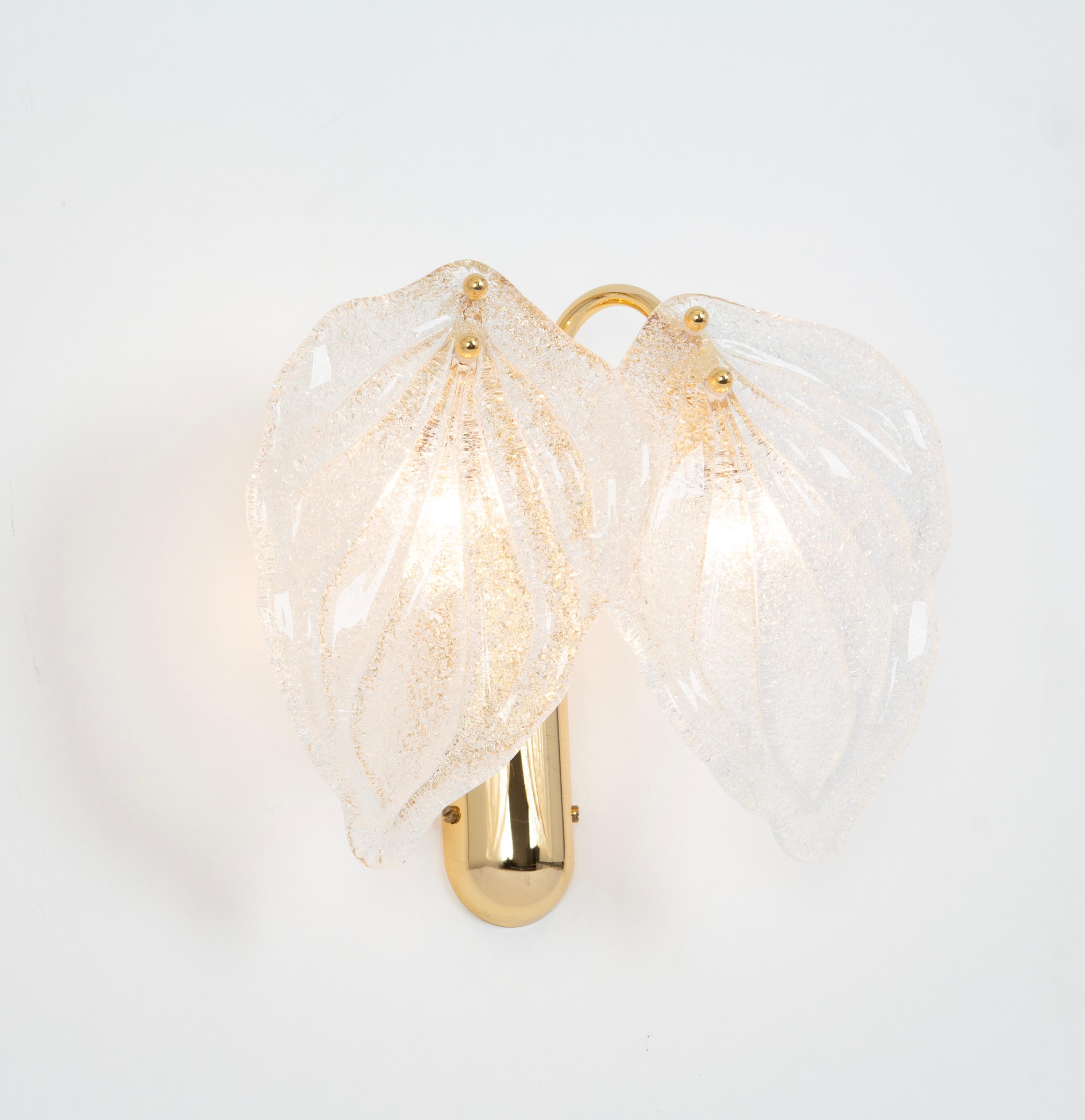 Brass Pair of Large Stunning Murano Glass Wall Sconce by Novaresi, Italy, 1970s For Sale